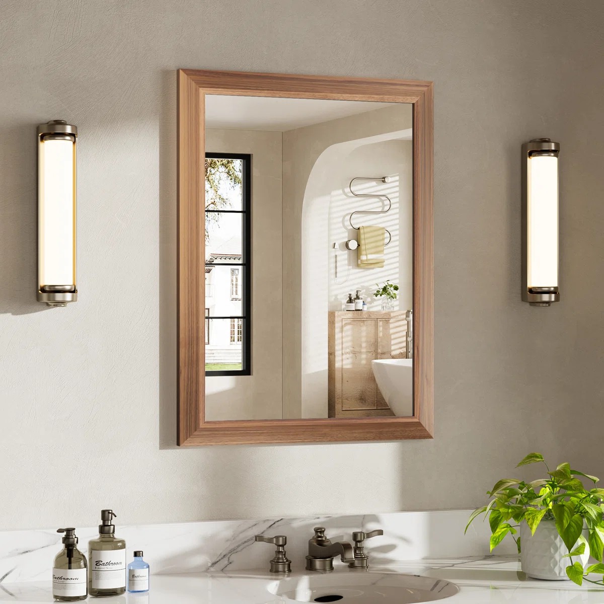 Blisstyle - Tempered Glass Horizontally and Vertically 22-in x 30-in Framed Rectangle Bathroom Va...