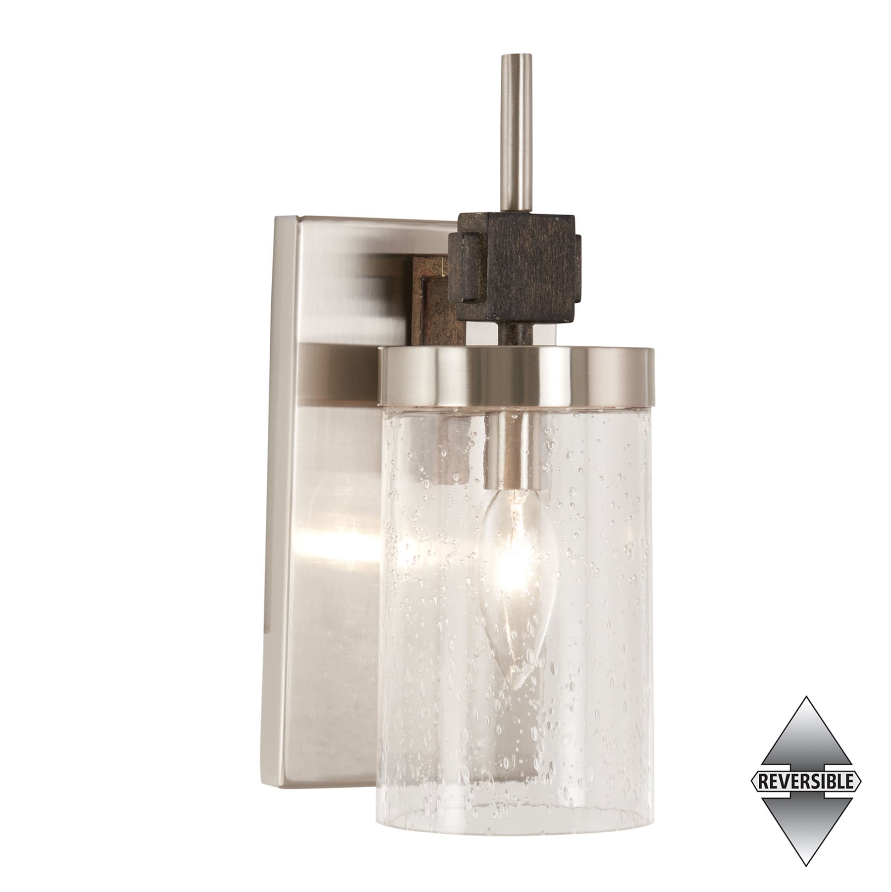Brushed Nickel and Stone Grey Wall Sconce with Clear Seeded Glass