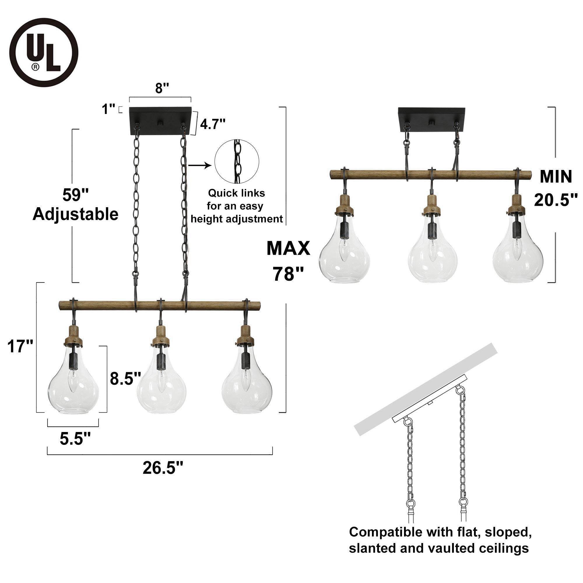 Uolfin 3-Light 26.5-in Black and Brown Wood in Teardrop Uolfin 3-Light 26.5-in Black and Brown Wood in Teardrop