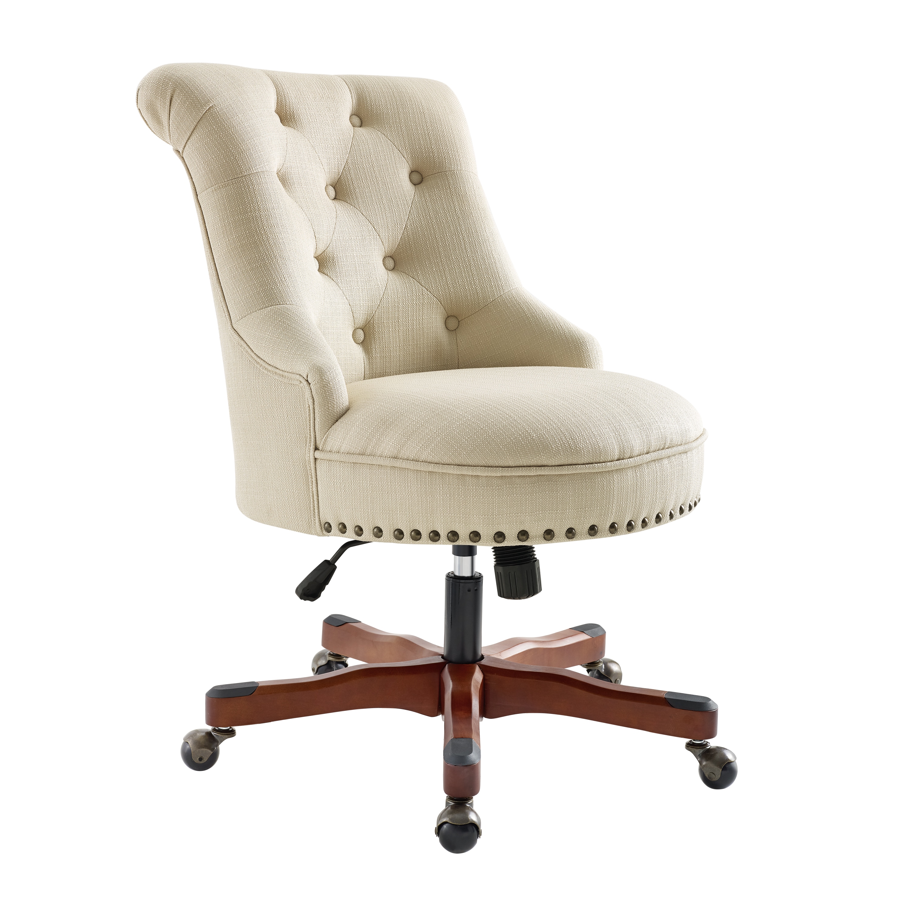 Linon OC077RIC01 Sinclair Beige Transitional Adjustable Height Swivel Upholstered Desk Chair