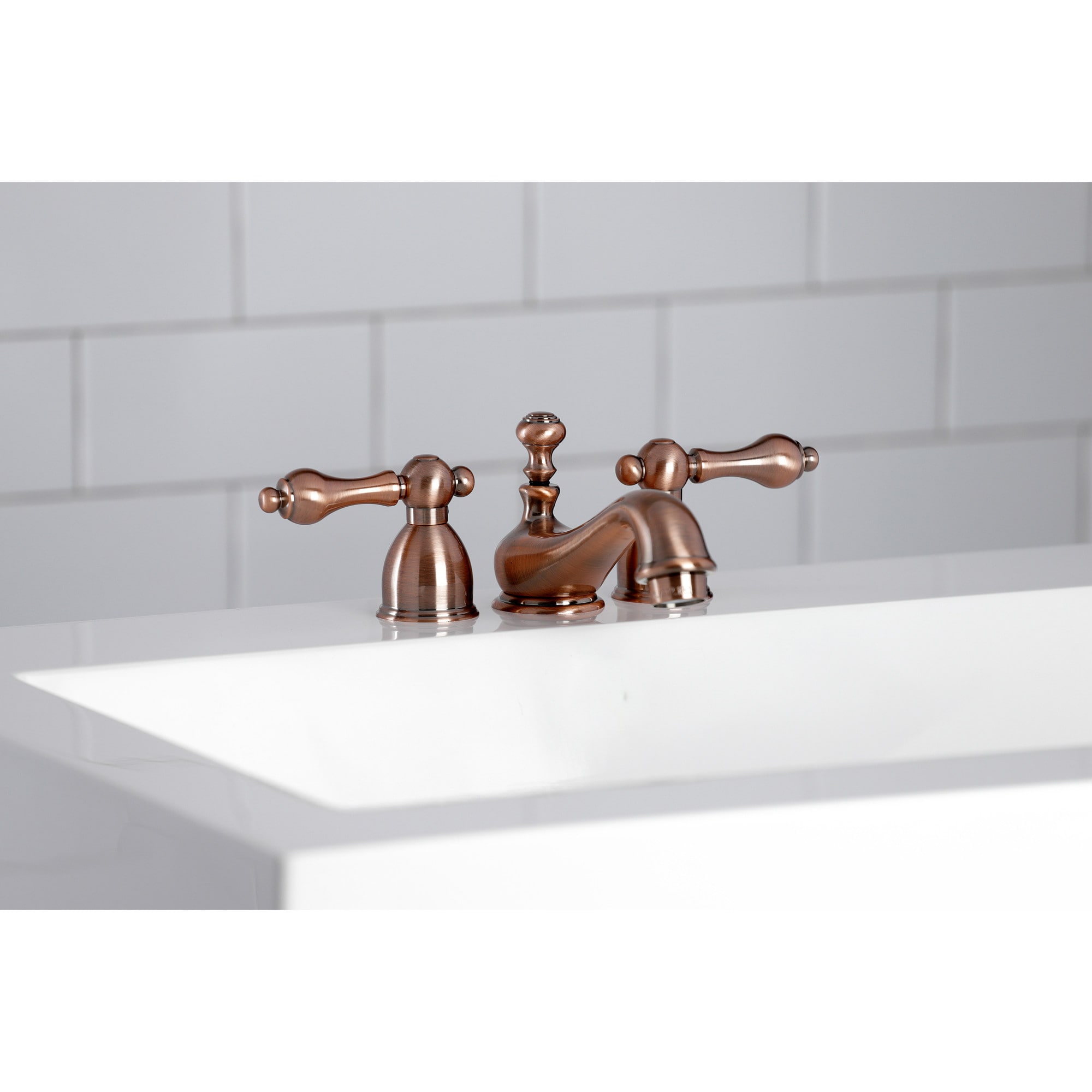 Kingston Brass WLKS395ALAC Restoration Antique copper Widespread 2-handle Low-arc Residential Handle Bathroom Sink Faucet with Drain