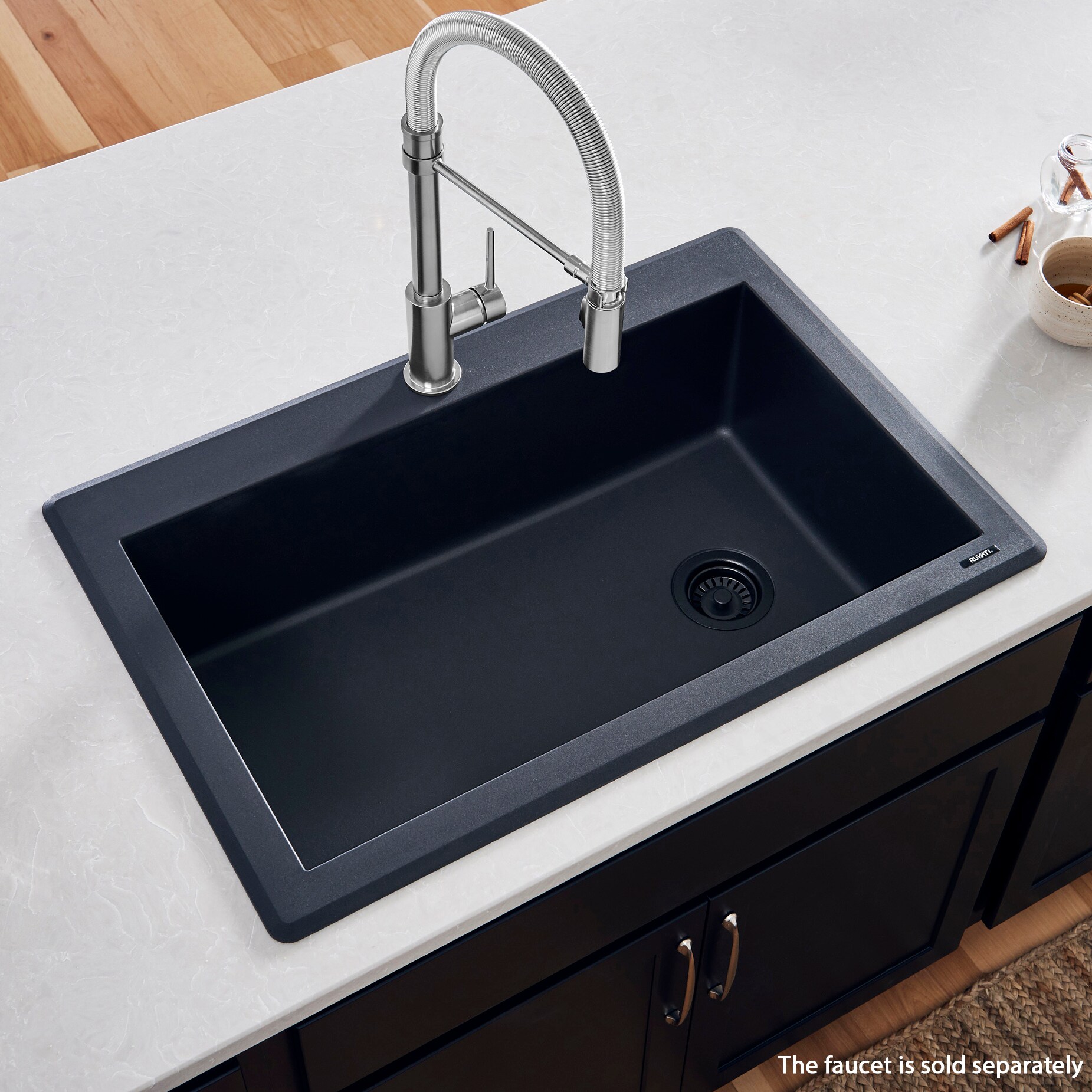 allen + roth Deforest Collection Dual-mount 16-in x 20-in Nero Granite  Single Bowl 3-Hole Kitchen Sink in the Kitchen Sinks department at