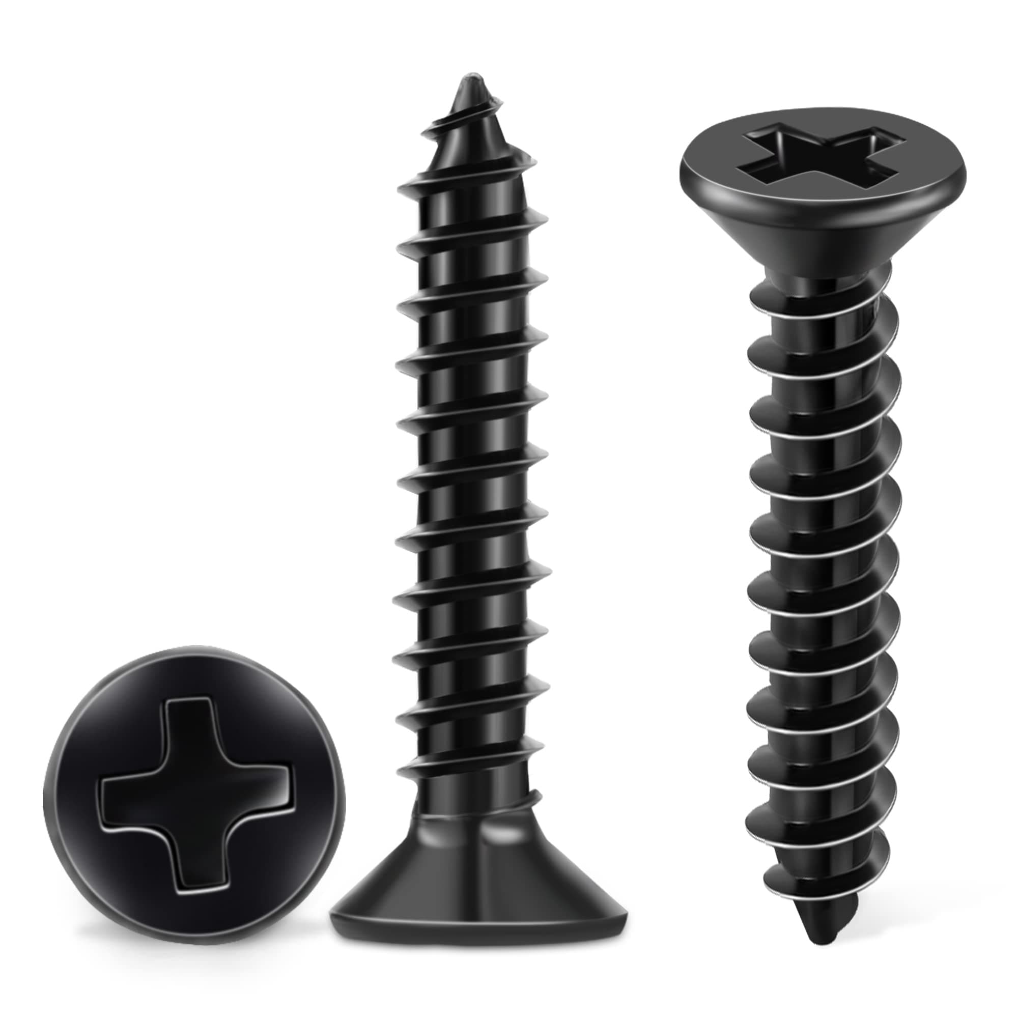 Etokfoks  100 PCS 8 x 1 1 2 in Black Oxide Coated Flat Head Phillips Wood Screws 18 8 Stainless Fully Threaded