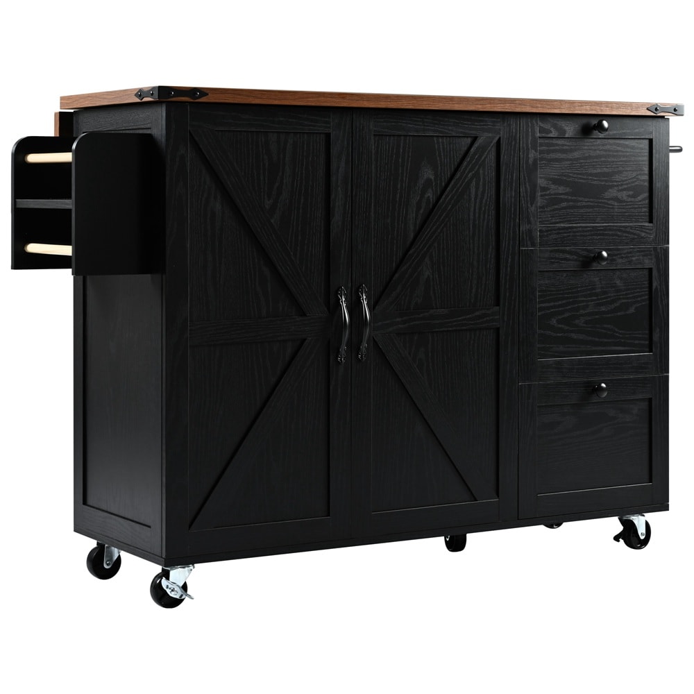 Runesay Black Mdf Base with Mdf Wood Top Kitchen Island (34-in x 55.75-in x 36.5-in)