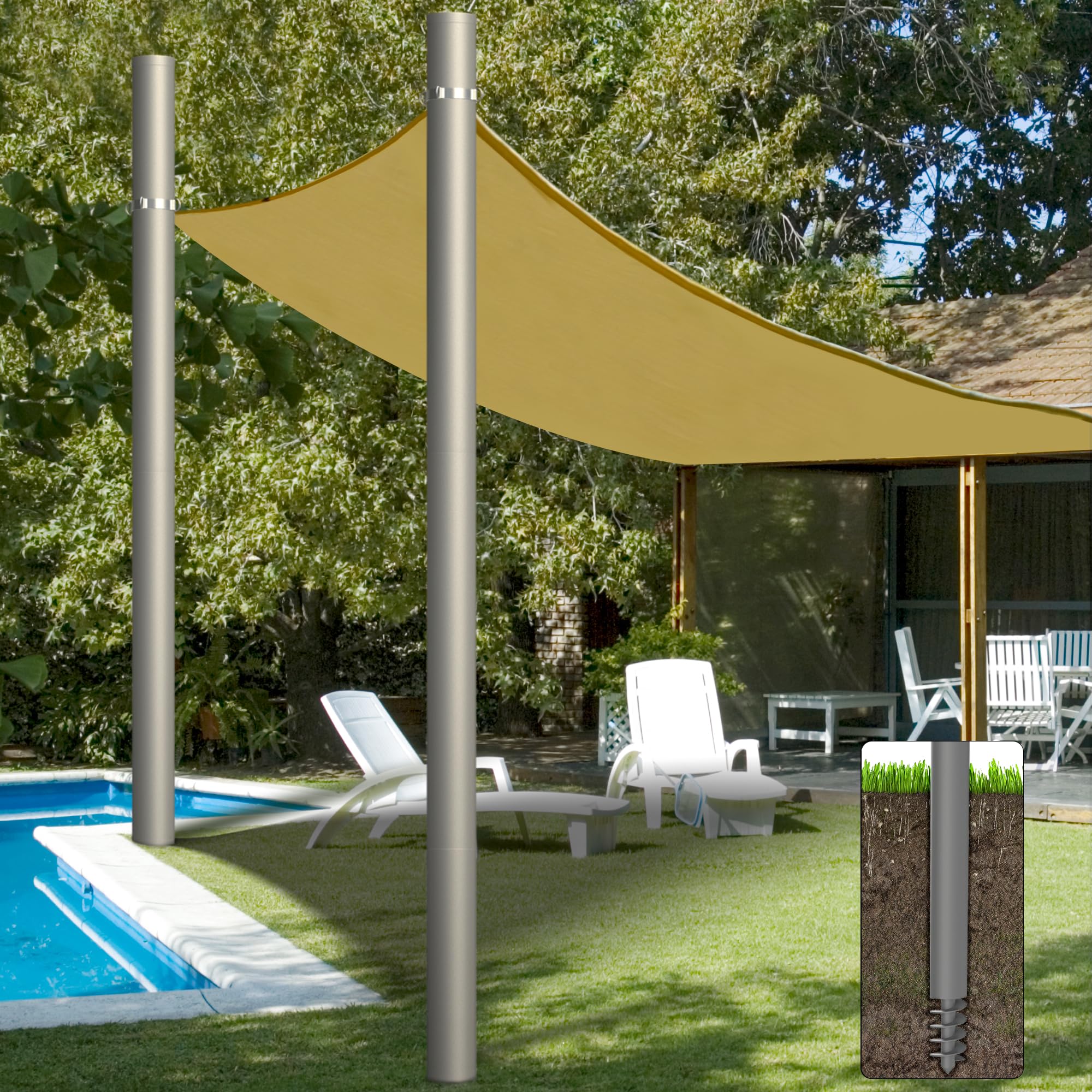 LAIFUCAM -  Shade Sail Poles Heavy Duty 12 Ft Adjustable Screw In Sun Shade Poles for Outdoor Bac...