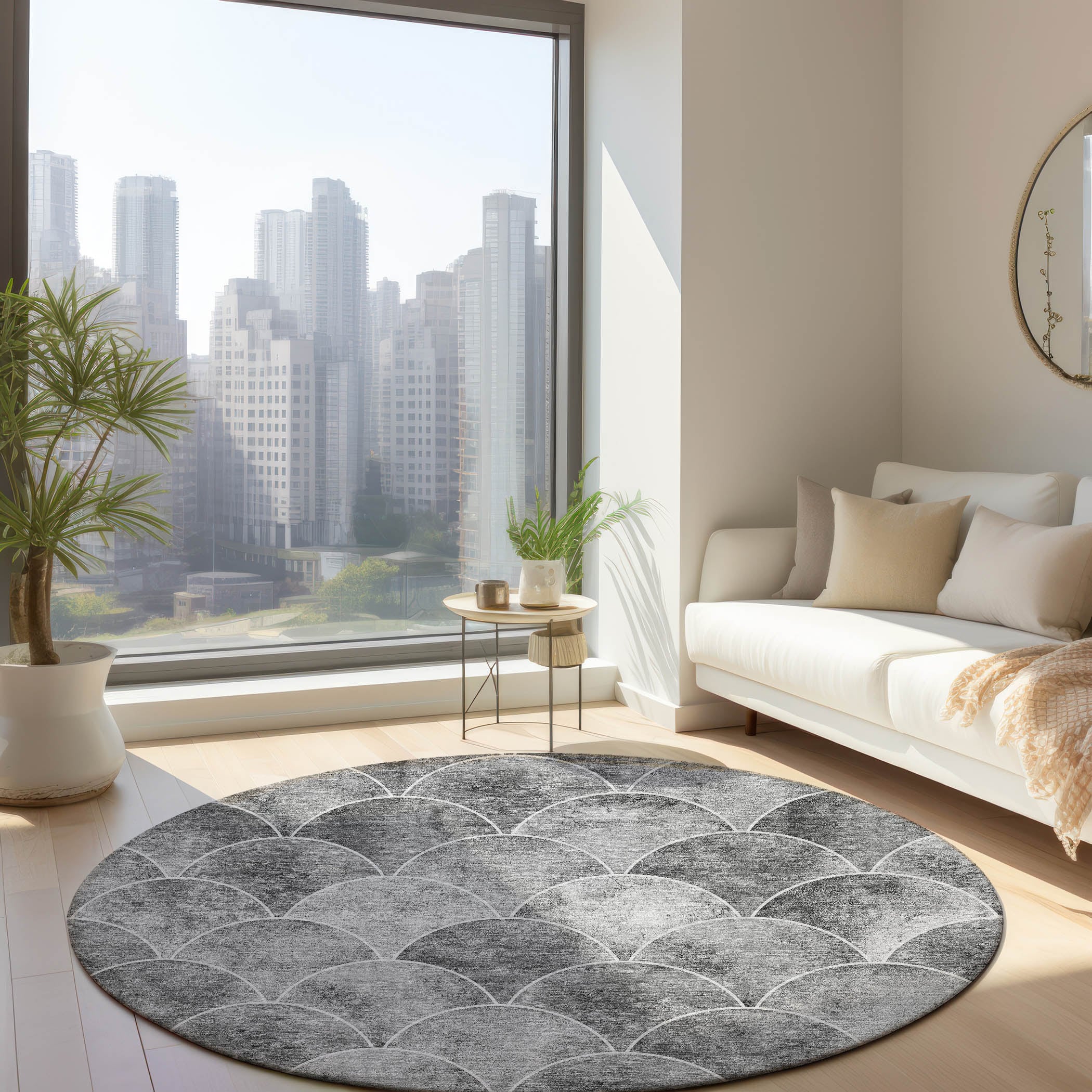 Addison Rugs ACN594GY8RO Chantille ACN594GY 8 x 8 (ft) Polyester Gray Round Indoor/Outdoor Abstract Machine washable Area rug