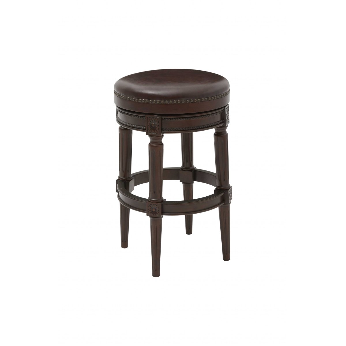 HomeRoots Brown 1-in H Bar height Upholstered Swivel Wood Backless Bar ...