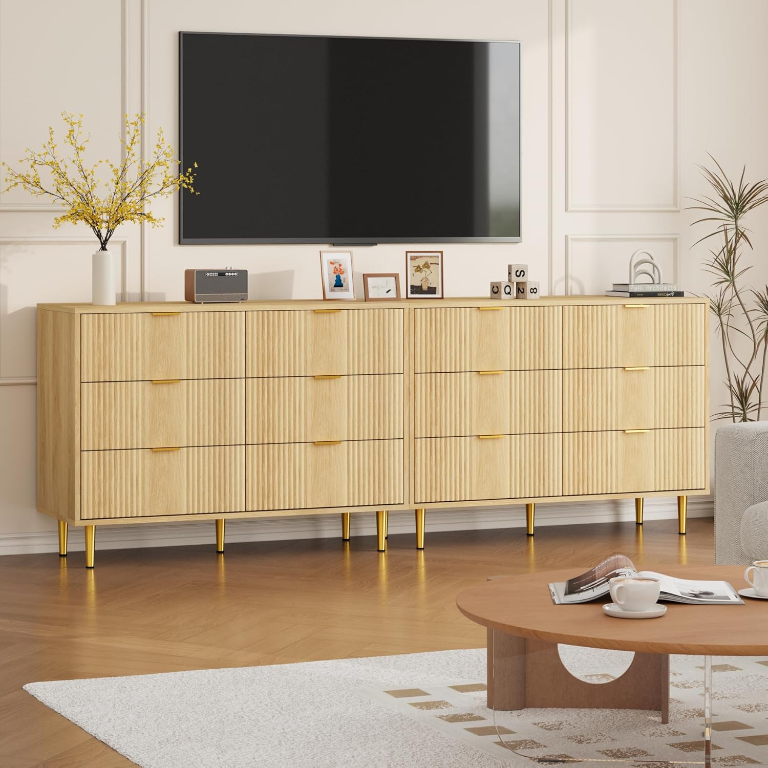 Garvee Fluted Dresser for Bedroom with 6 Drawers 39.4 Inch Wide Modern ...