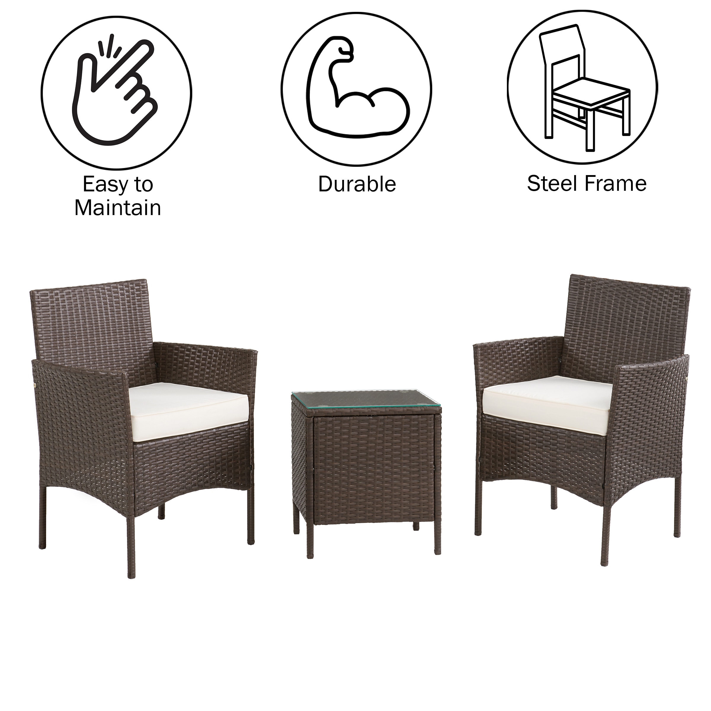 Lavish Home 80-OUTD-WK-CUSHCHTBL Patio-Conversation-Sets - View #2