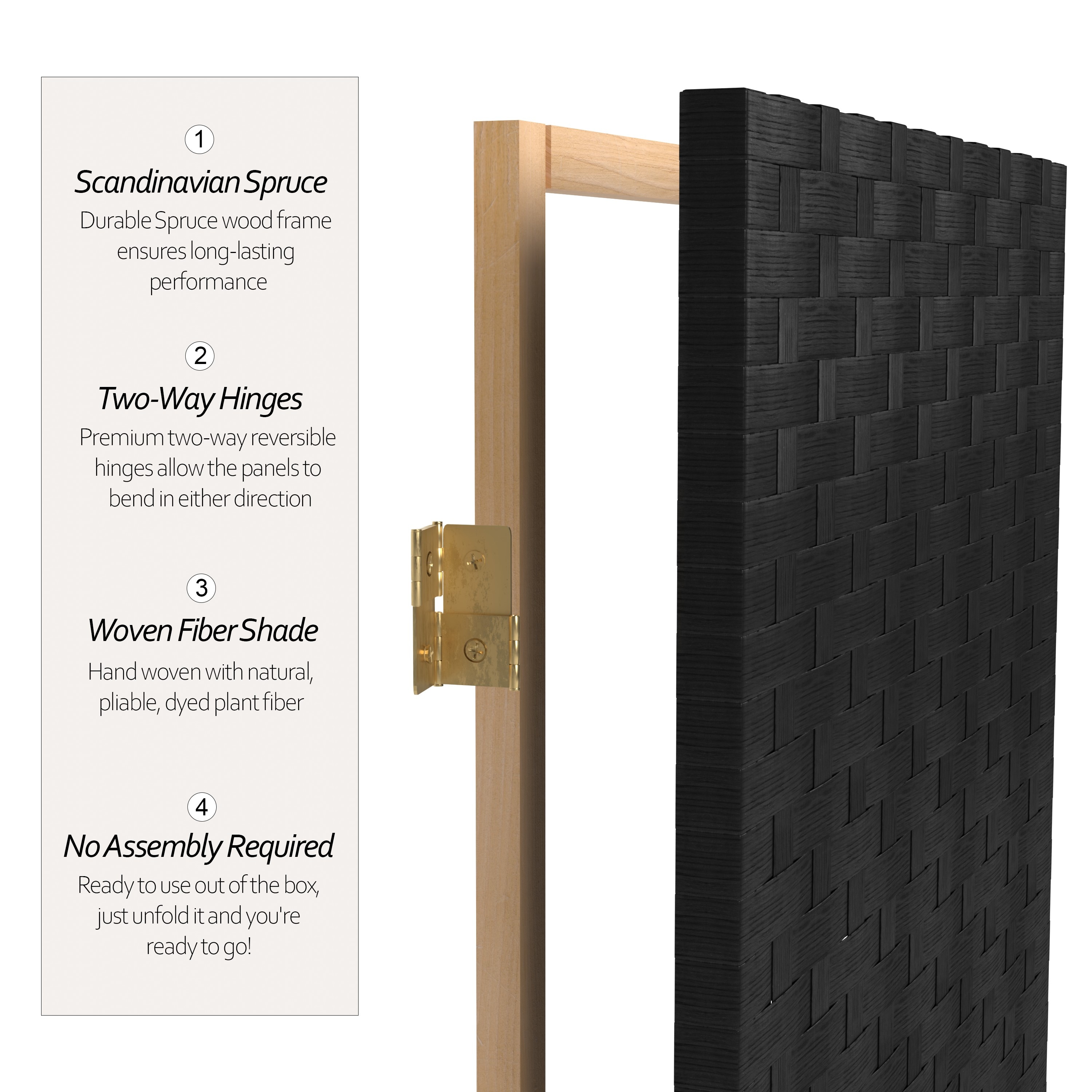 Oriental Furniture SSFIBER-4P-BLK Indoor-Privacy-Screens - View #2