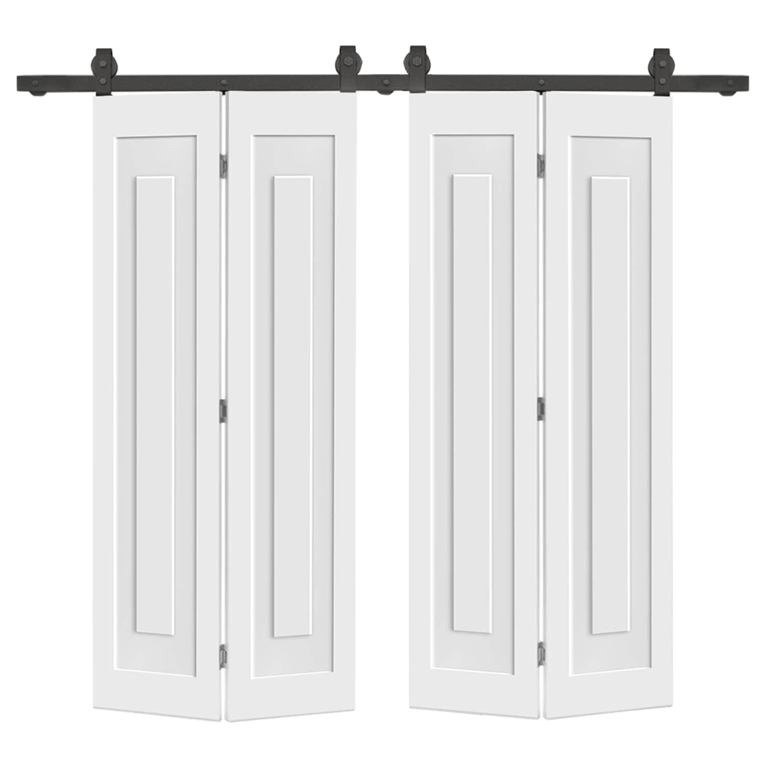 CALHOME 1905T+MSQ4-84X36W(2 72-in x 84-in White Prefinished Non-standard MDF Hollow core Double bifold Barn Door (Hardware Included)