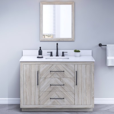 Style Selections 48 In Weathered Oak Undermount Single Sink Bathroom Vanity With White Engineered Stone Top Mirror Included The Vanities Tops Department At Com - 48 Bathroom Vanity Sink Base In Unfinished Oak