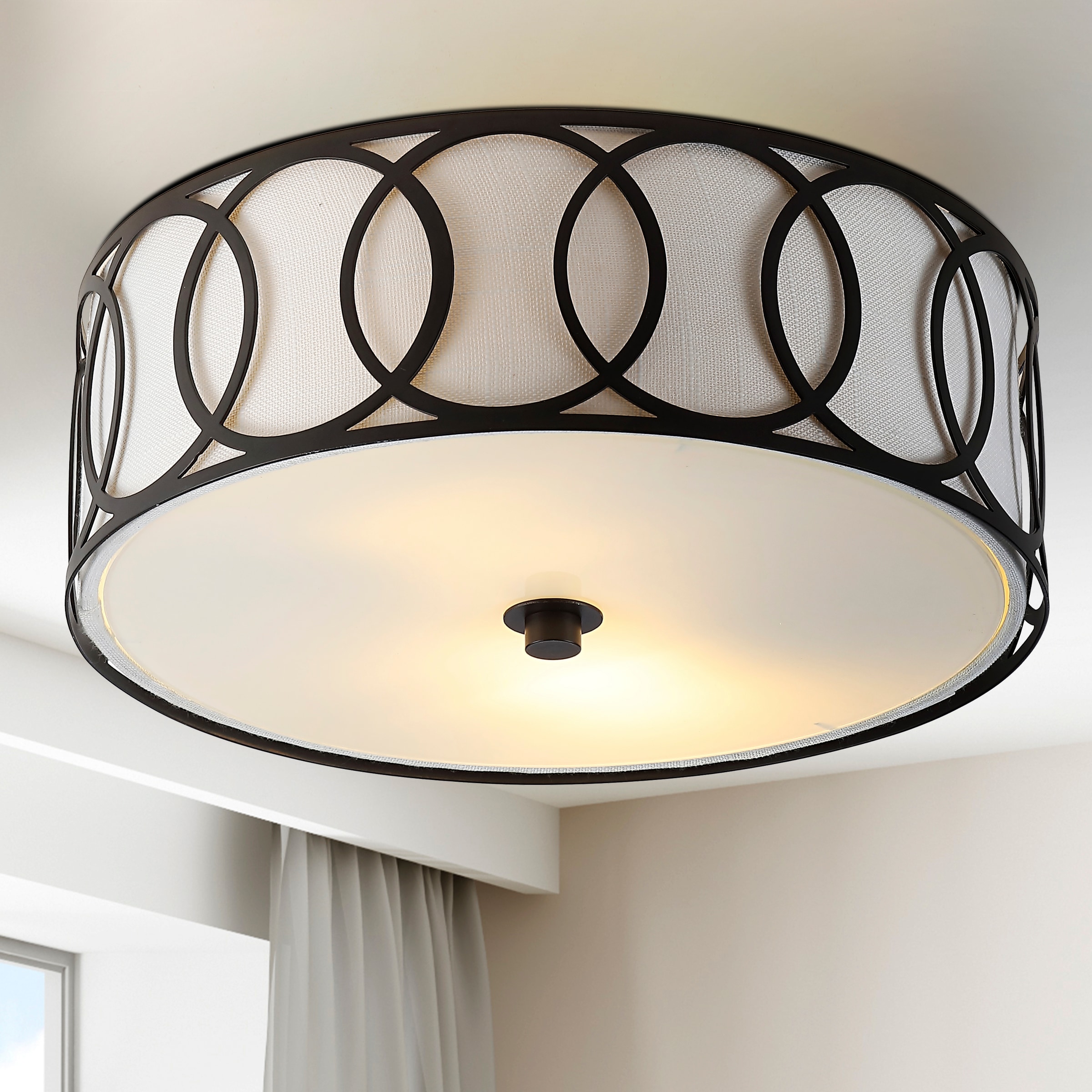 Eloise 12.25" Linen Drum Flush Mount in Oil Rubbed Bronze