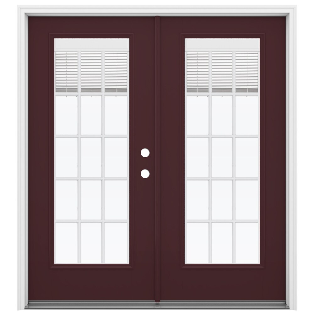 JELD-WEN LOWOLJW182200366 F-3500 72-in x 80-in x 4-9/16-in Jamb Low-E Blinds and grilles between the glass , Currant Exterior Currant Interior Fiberglass Left-hand inswing French Double Patio Door Brickmould Included