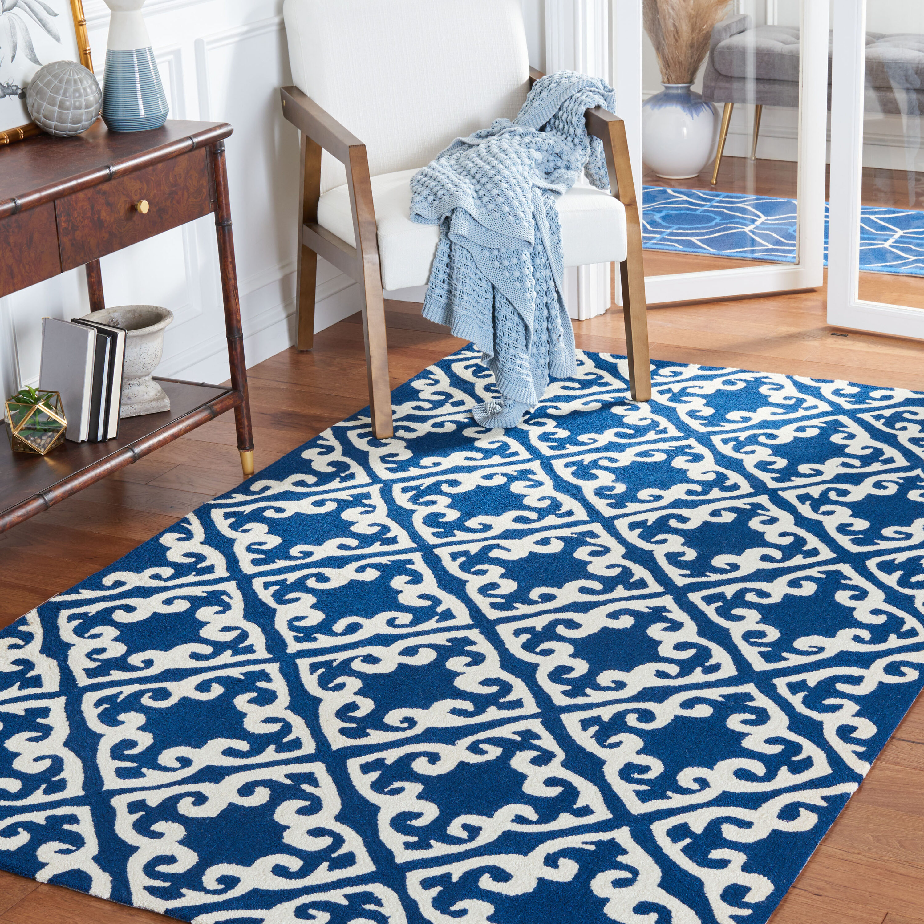 Easy Care 416A Navy Ivory 5ft x 8ft Contemporary Rug