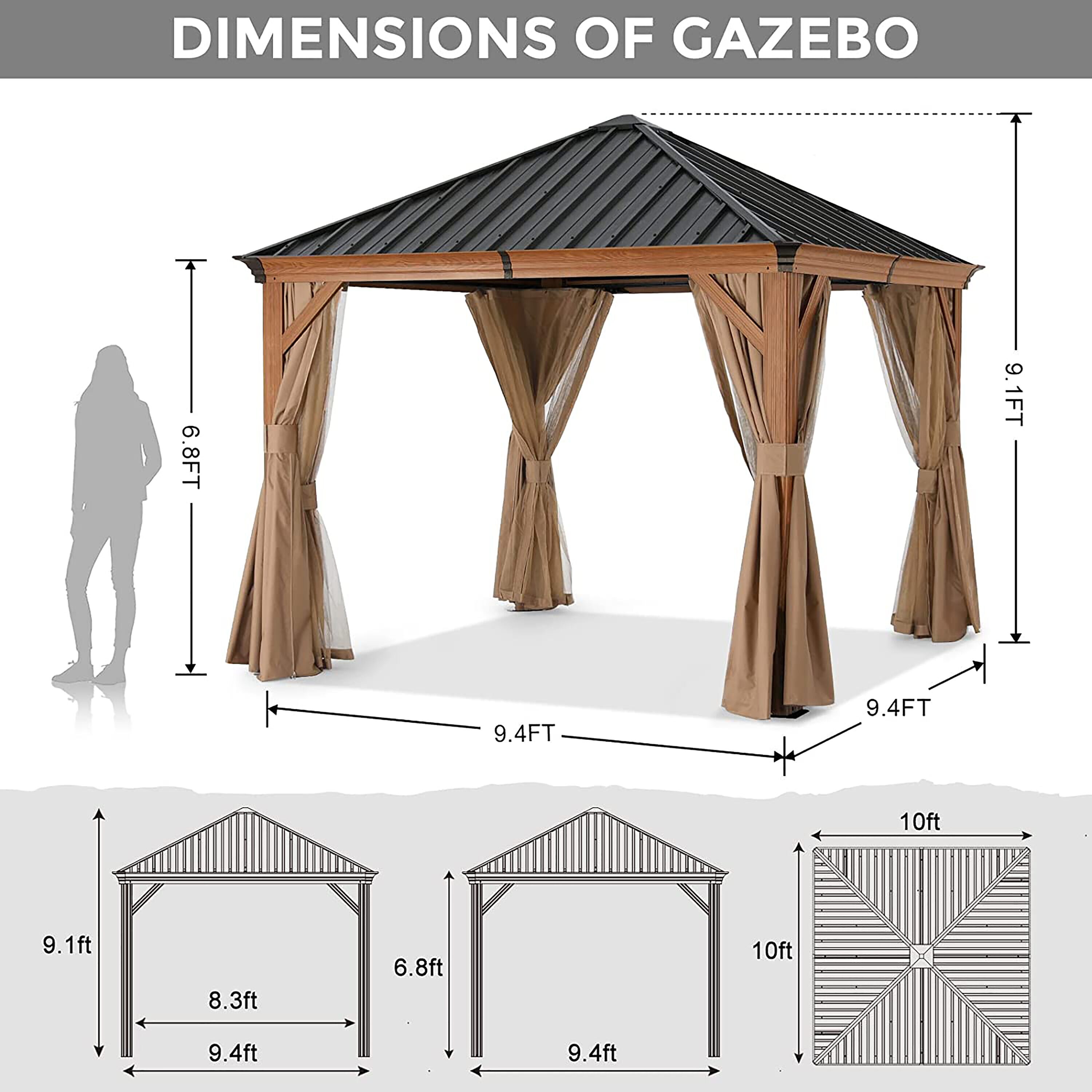 ABCCANOPY 10-ft x 10-ft Rectangle Wood Looking Metal Steel Roof Gazebo ...