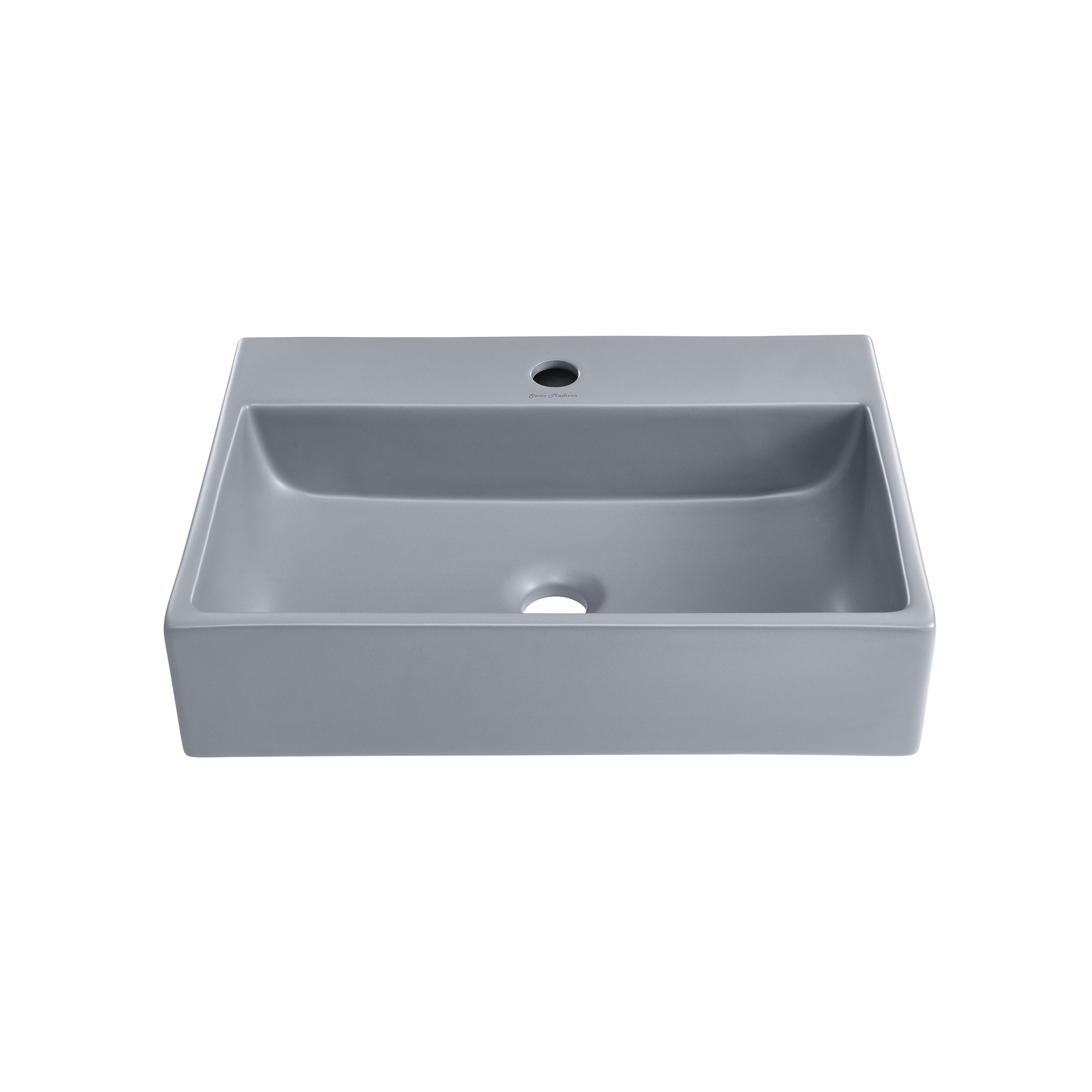 Reims Ceramic Vessel Rectangular Modern Matte Grey Bathroom Sink (14.5-in x 21-in) in Gray | - Swiss Madison SM-25-VSREI06GY