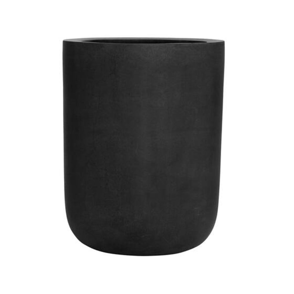 Pottery Pots E1118-60-01 Round 17.72-in W x 23.62-in H x Black Fiberstone Indoor/Outdoor Planter