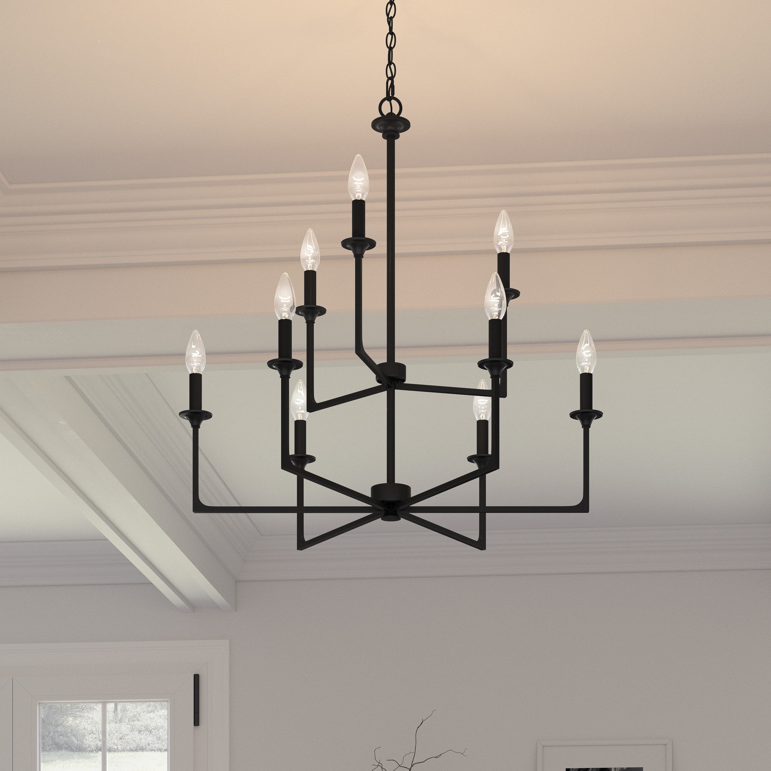 Quoizel PRC5232MBK Prescott 9-Light Matte Black Transitional Damp Rated Chandelier