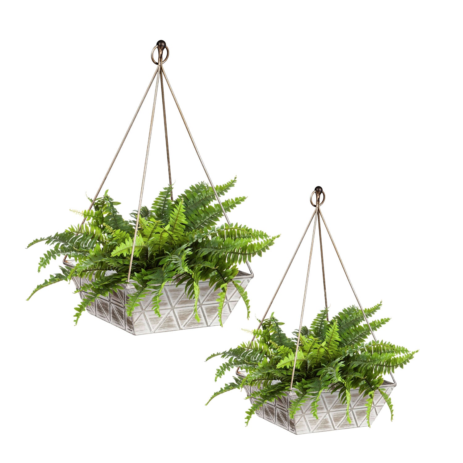 Evergreen Geometric Brushed Iron Planters, Set of 2