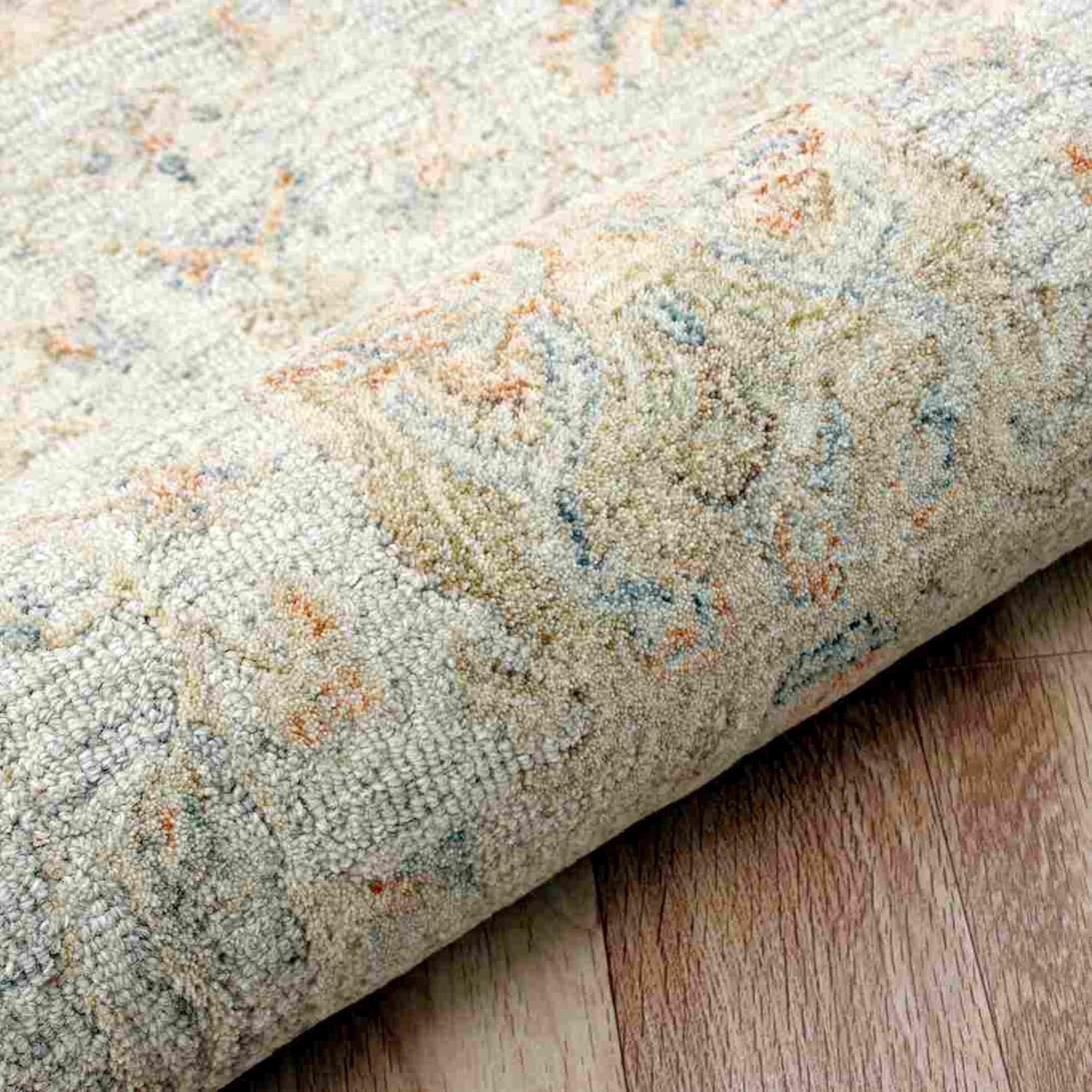 Handmade Blue and Taupe Round Wool Tufted Rug, 8.5 ft