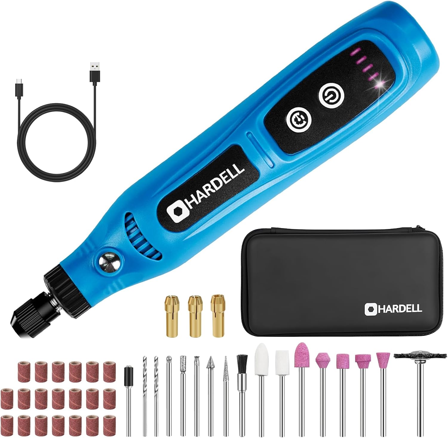 HARDELL B0DWSTJVK3 Mini Cordless Rotary Tool 3.7V with 43 Accessories 5 Speed Adjustable Type C Charging for Sanding DIY Crafts Jewelry Polishing and Detail Work