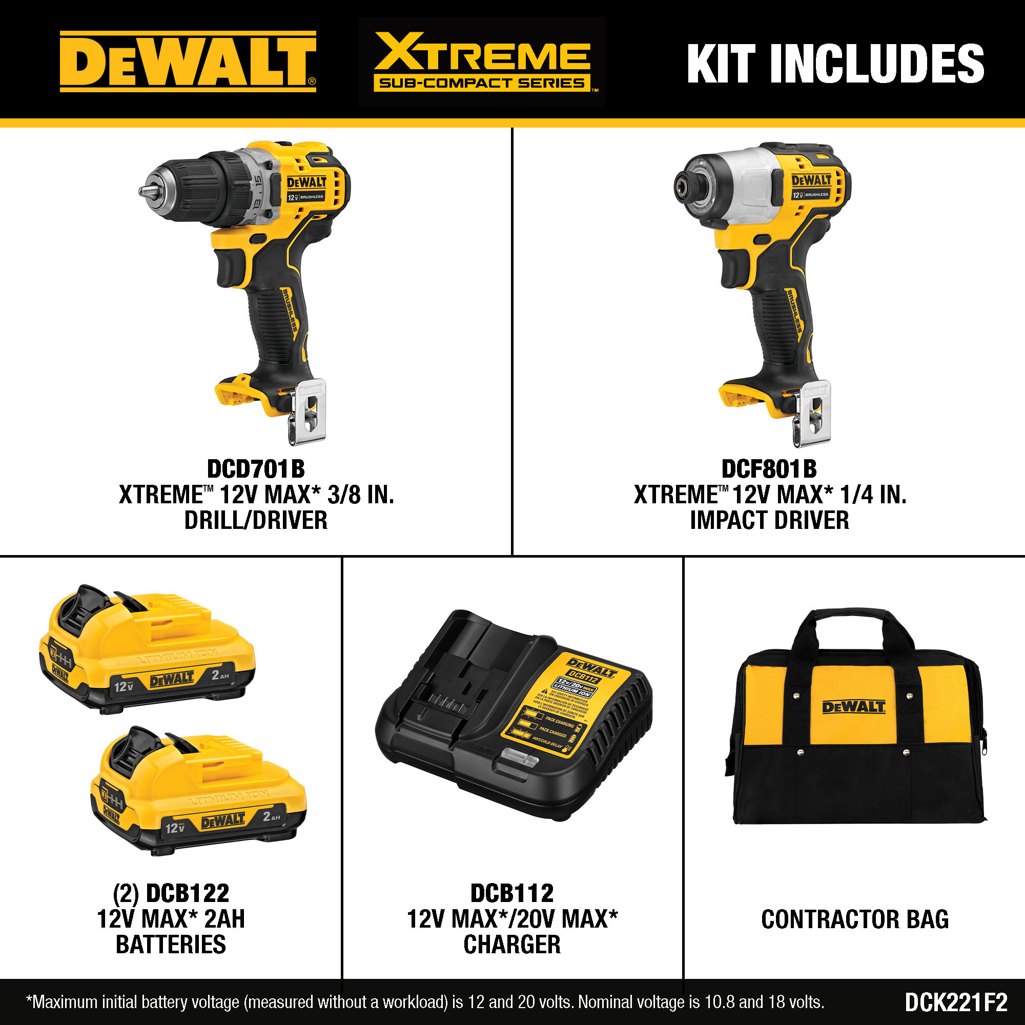 DEWALT XTREME 2-Tool 12V MAX XR Brushless DrilI/Impact Driver with