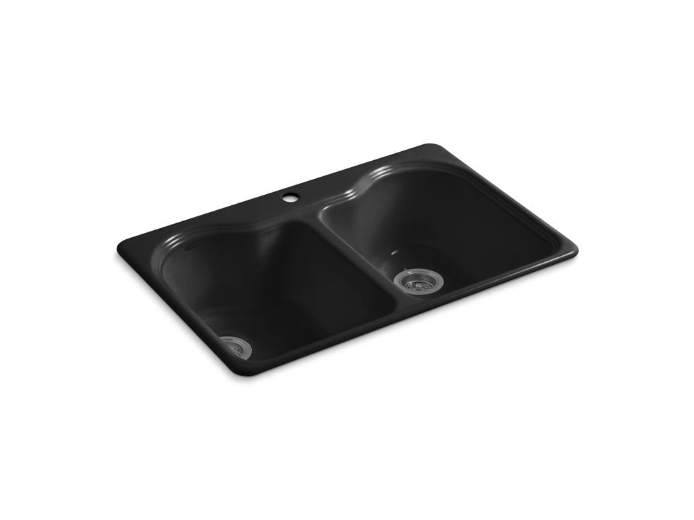 KOHLER Hartland 33 in. Drop-in Double Bowl Black Kitchen Sink