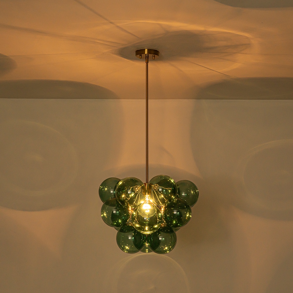 Wonderindoor Single-Light Green Bubble Glass Chandelier in Natural Copper