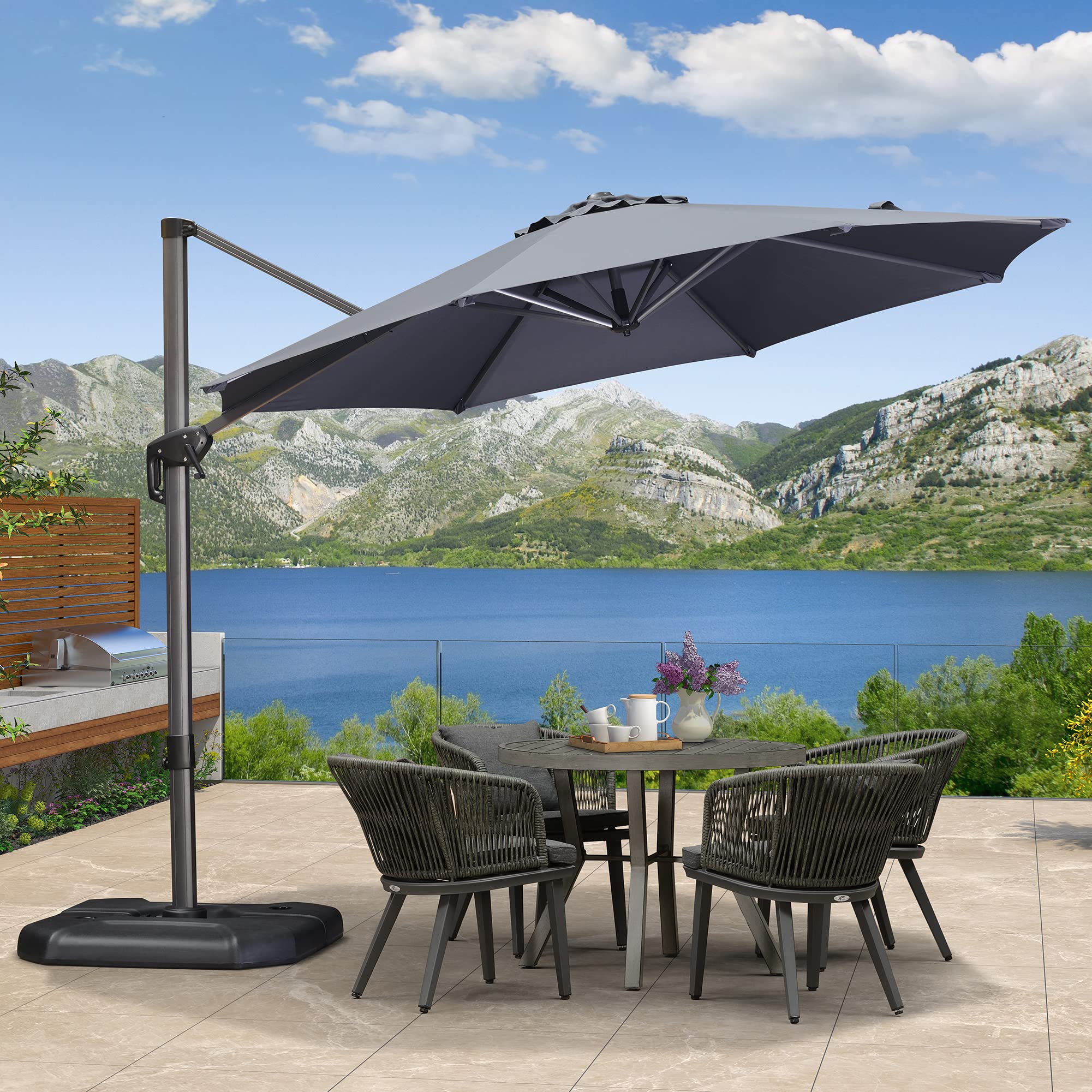 PURPLE LEAF LS04XHR10-GY 10-ft Aluminum Gray Crank Cantilever Patio Umbrella