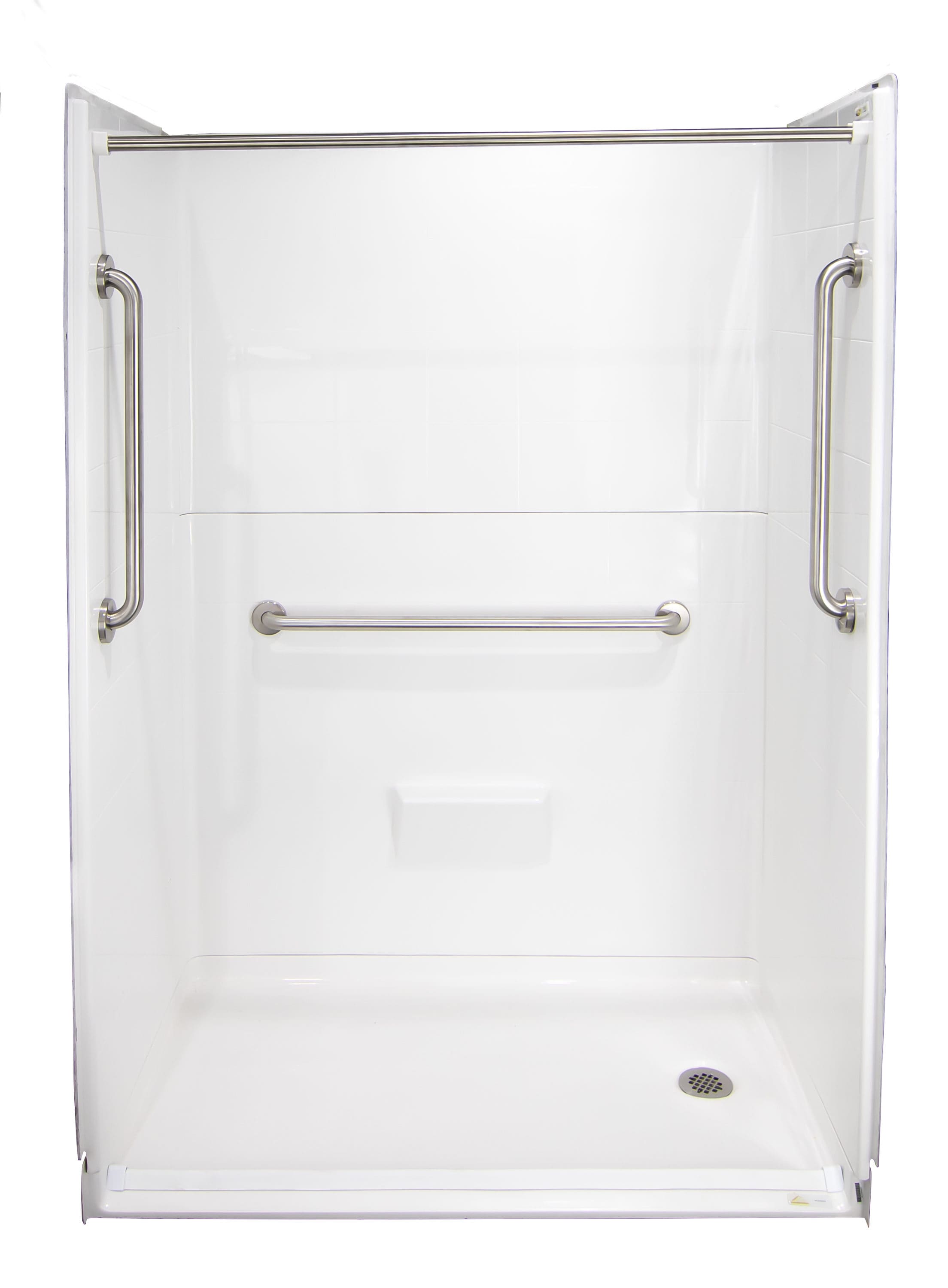 Laurel Mountain LM5436BF5PRPK11.0064 Obion ll 5 -Piece 36-in W x 54-in L x 78-in H Rectangular Alcove shower kit ( Right Drain) Base and Wall Included and Drain Included Brushed stainless steel Hardware Included