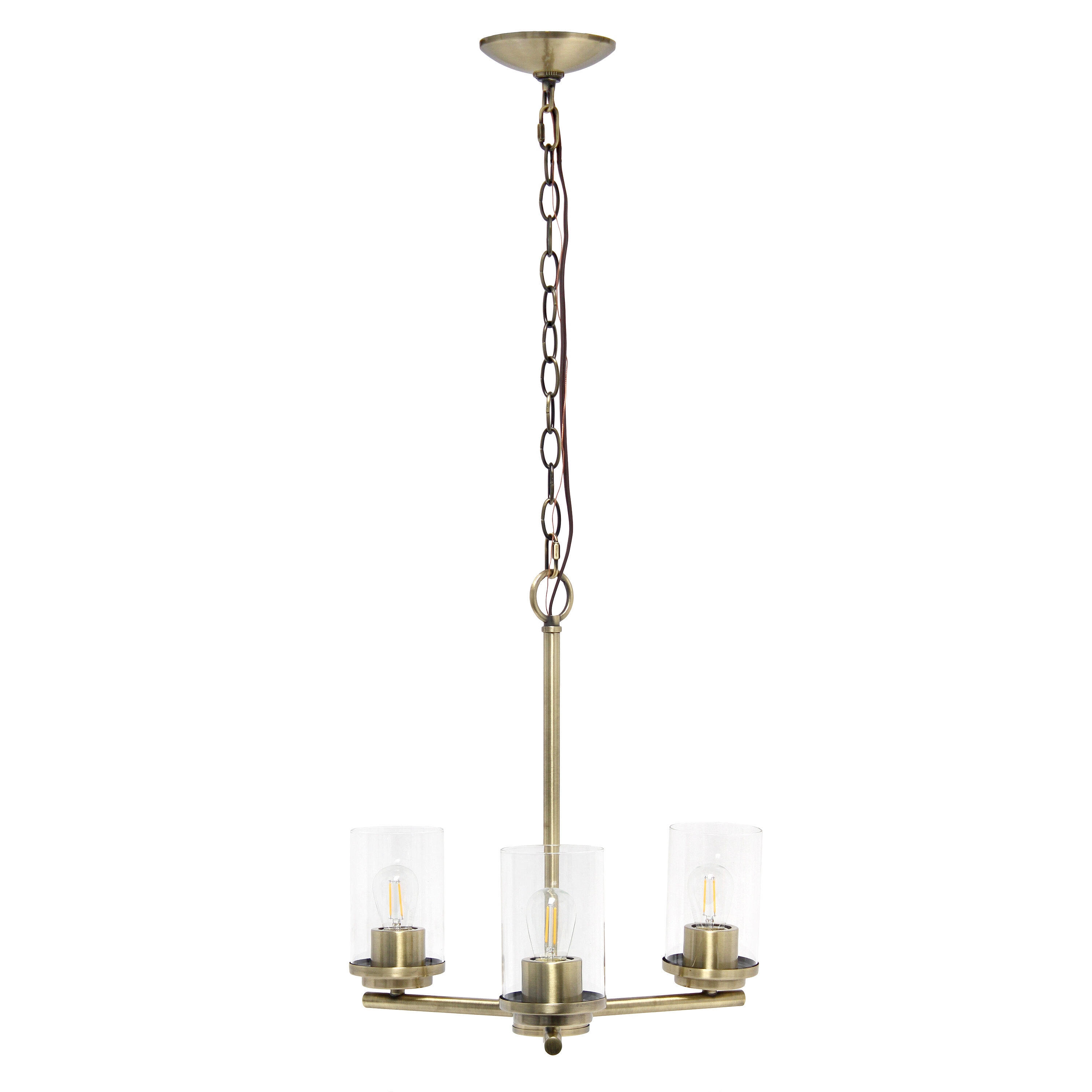 Lalia Home LHP-3012-AB Classix 3 -Light Antique brass Traditional Clear glass Cylinder Medium Hanging Pendant light