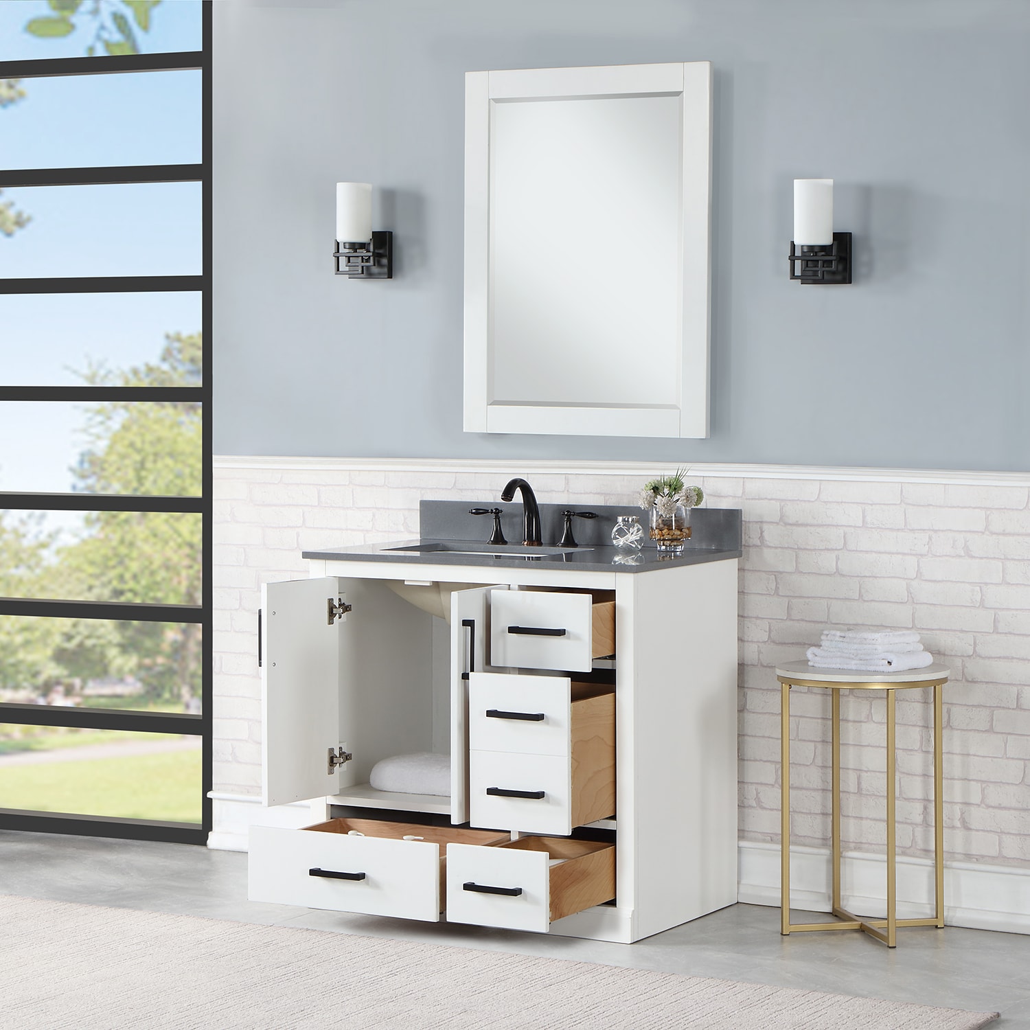 Altair Monna 36" White & Concrete Grey Single Bathroom Vanity Set