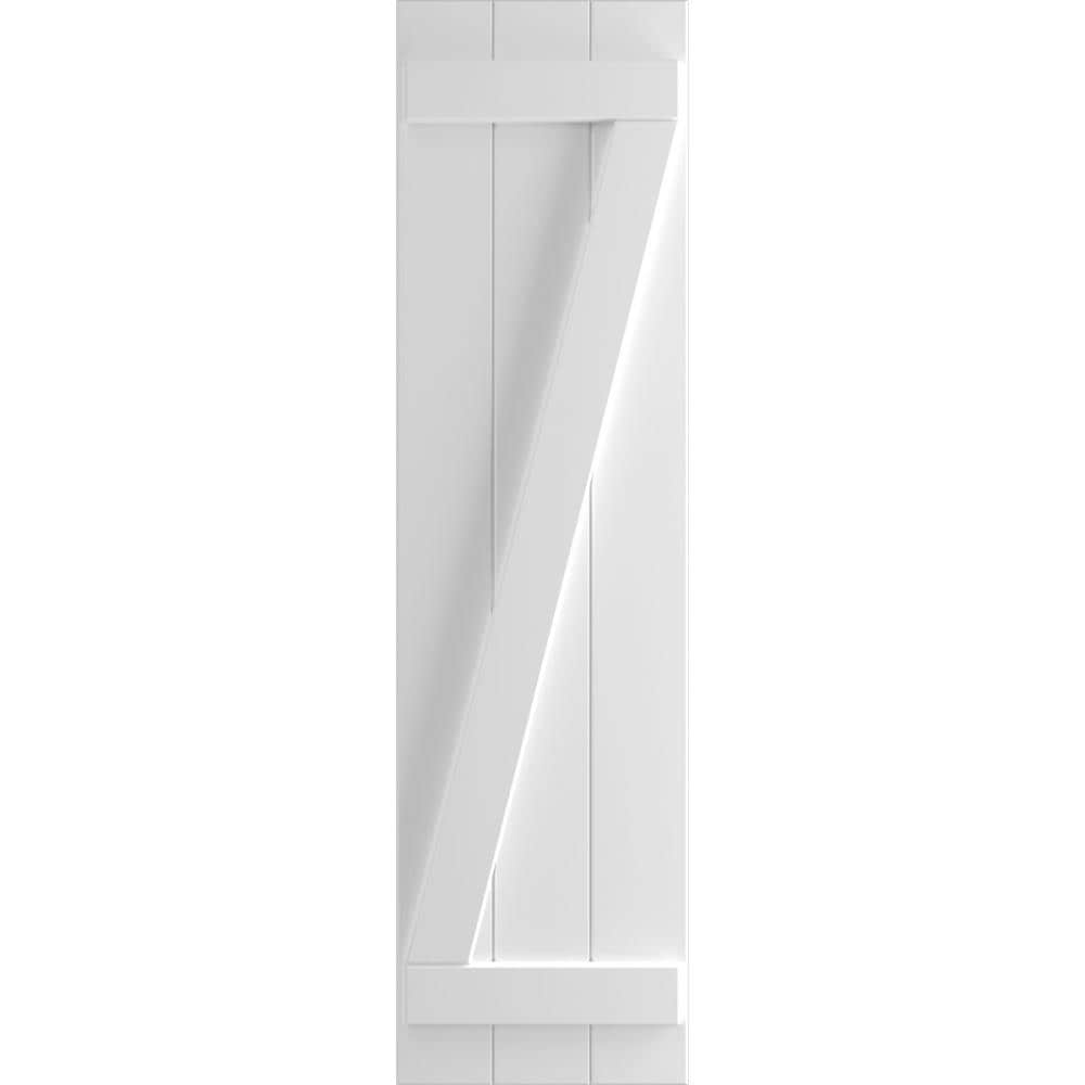 Ekena Millwork TFP102BBF16X058WH 16.125-in W x 58-in H White Paintable/Stainable Board and batten Z-bar Exterior Shutters ( 2 -Pack )
