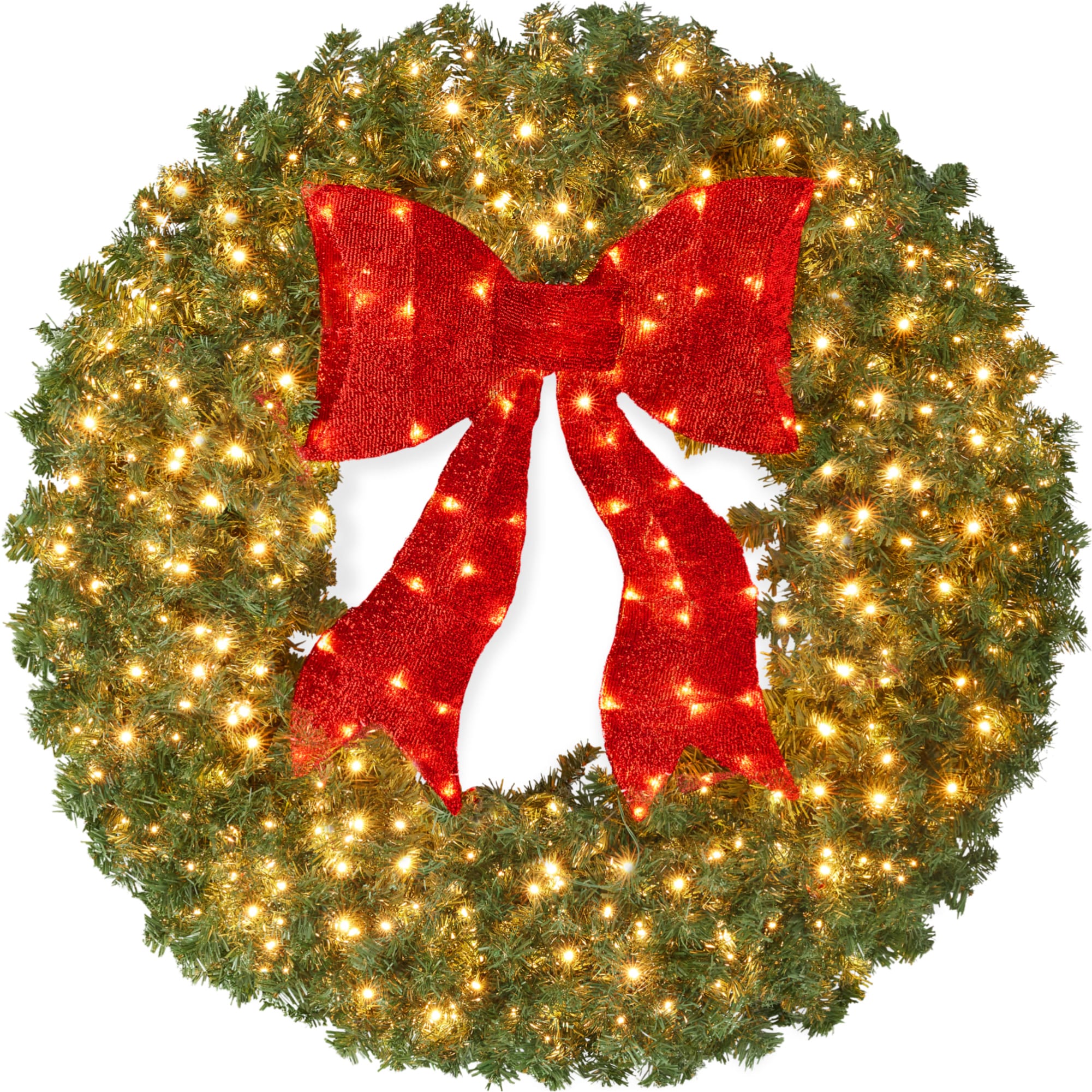 Best Choice Products Artificial Pre-Lit Fir Christmas Wreath Decor with Red Bow