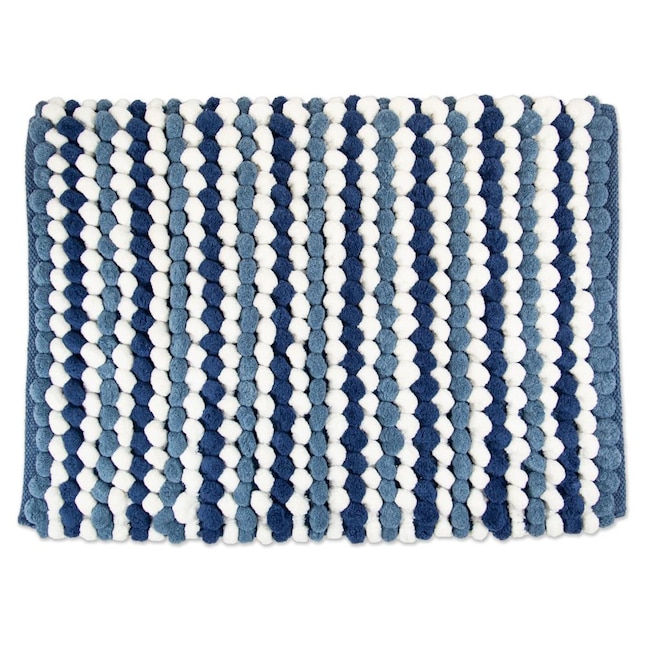 Blue Microfiber Bath Mat, Blue Striped Bathroom Rugs