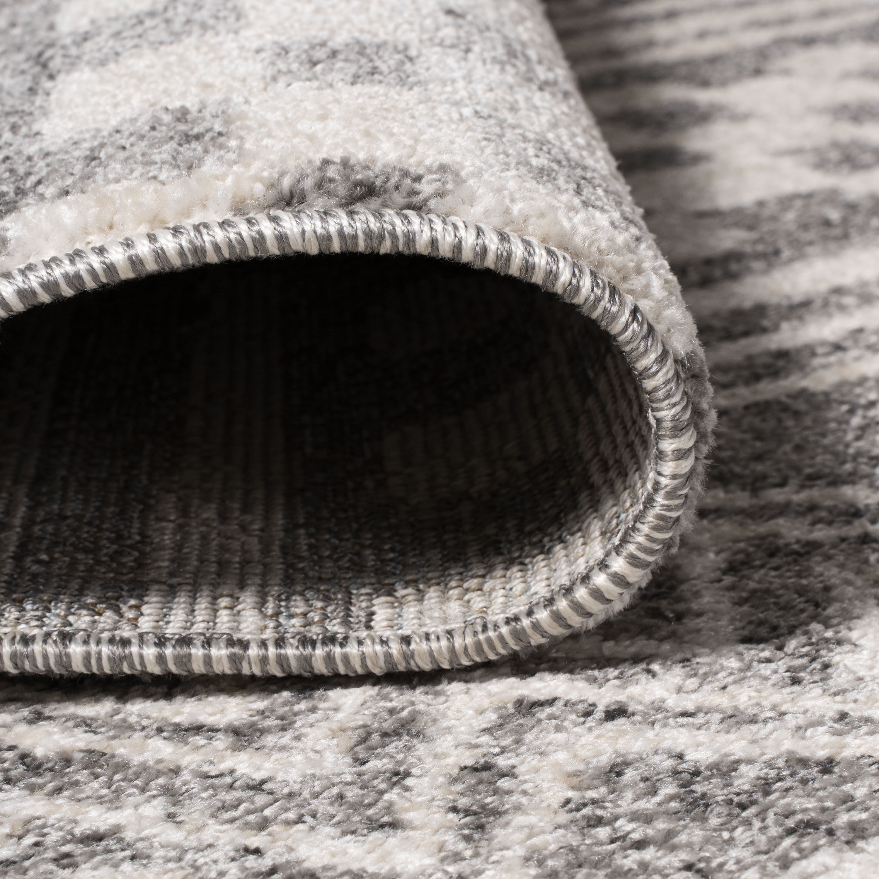 Gray and Ivory Geometric Stripe Runner Rug
