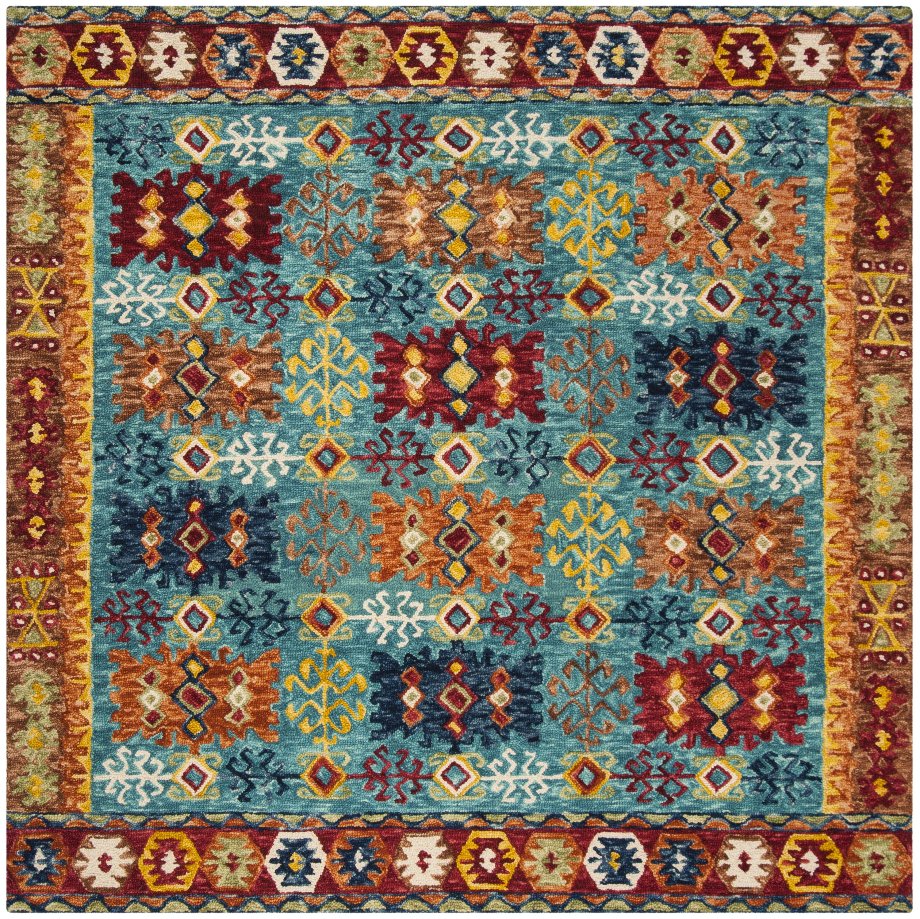 Handmade Blue Wool Tufted Reversible Square Area Rug