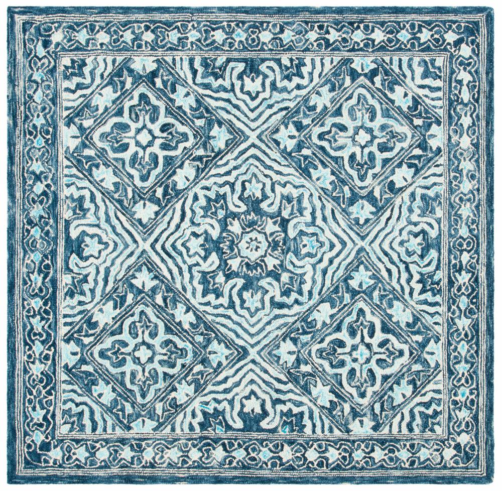 Safavieh TRC507N-6SQ Trace Nydia 6 x 6 (ft) Tufted Wool Navy/Light Blue Square Indoor Abstract Bohemian/Eclectic Area rug