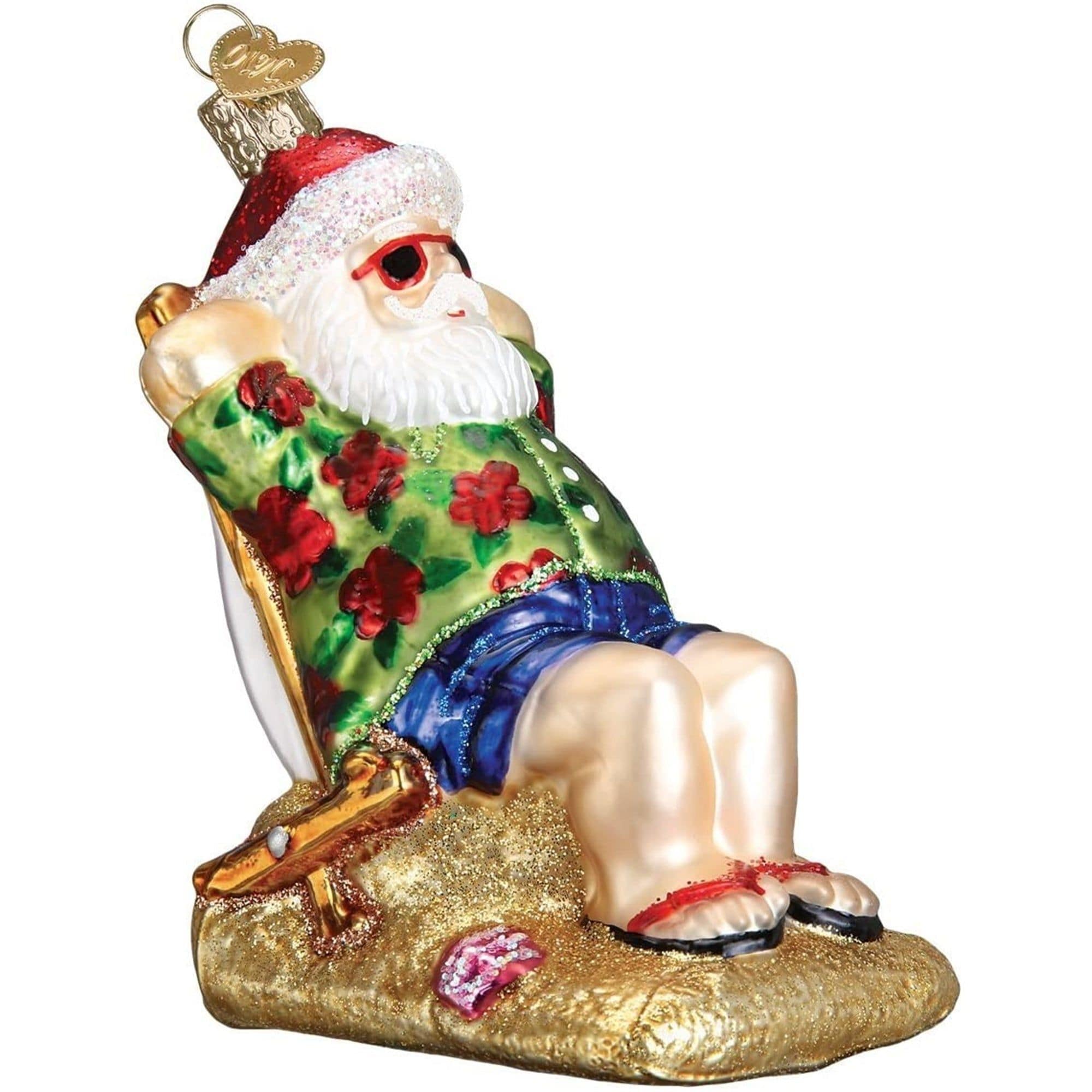 Old World Christmas 729343402950 Blown Glass Ornament for Christmas Tree - Sunning Santa