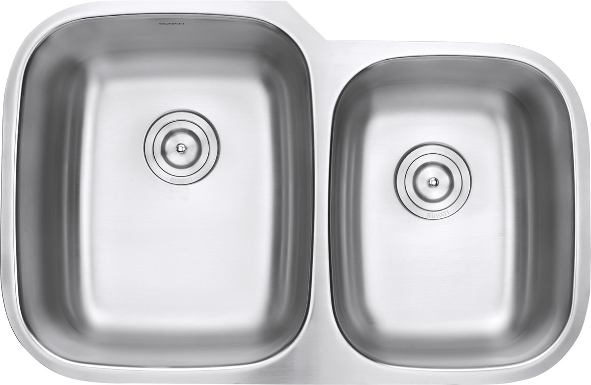 Ruvati Parmi Undermount 32.25-in x 18.875-in Brushed Stainless Steel Double  Offset Bowl Kitchen Sink in the Kitchen Sinks department at