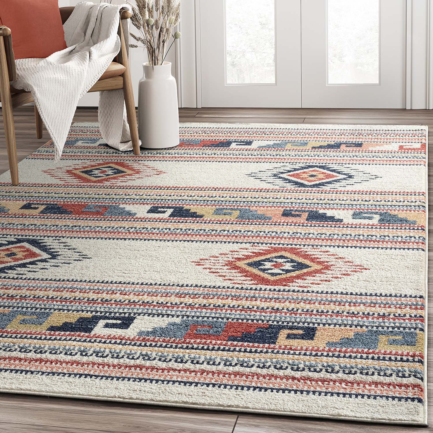 Abani Rugs SED190A-9 Sedona 9 x 12 (ft) Loomed Beige/Red Rectangular Indoor Geometric Area rug