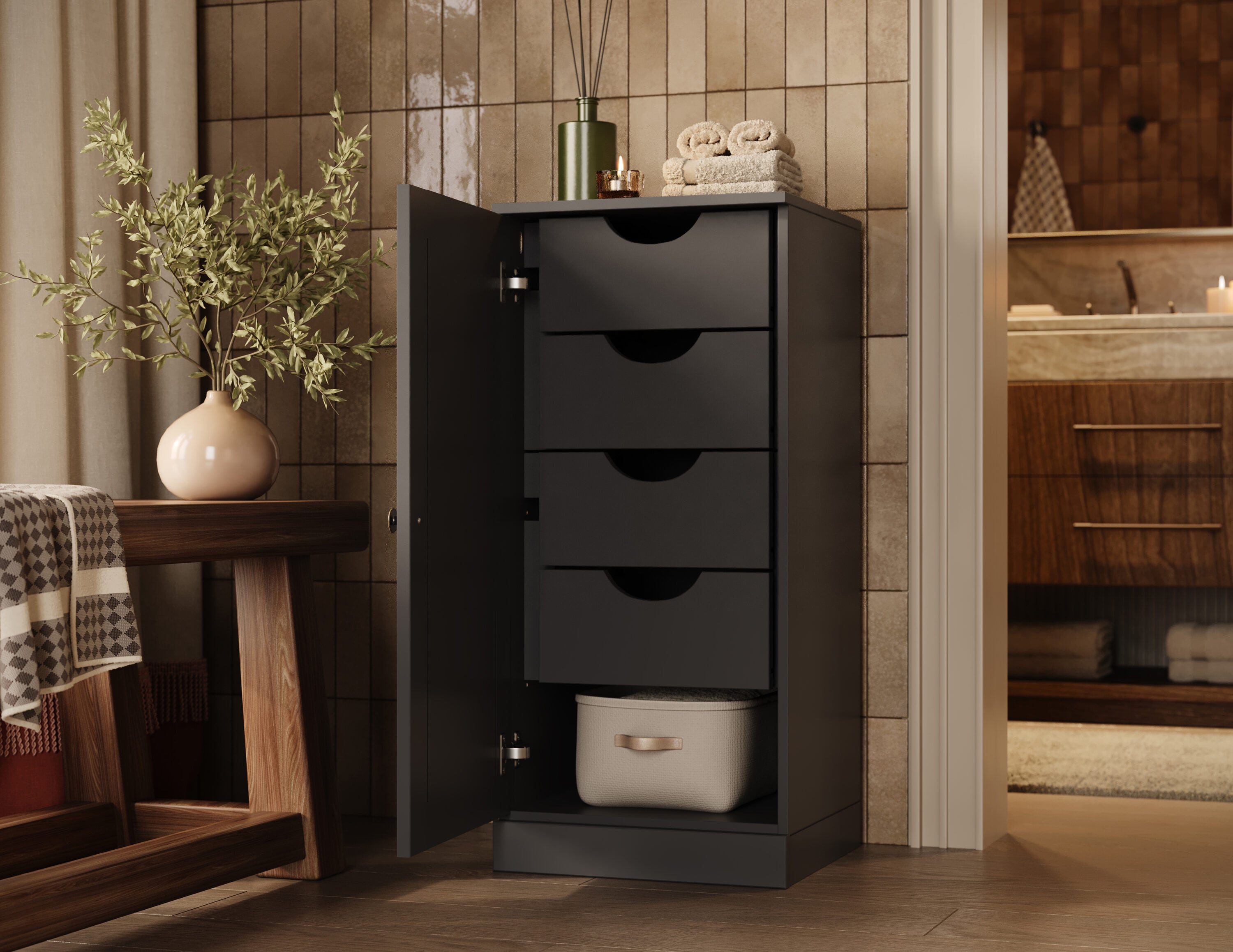 Palace Imports 16.5-in W Solid Wood Short Narrow Raised Panel Bathroom Linen Laundry Room Storage Cabinet with 4 Drawers