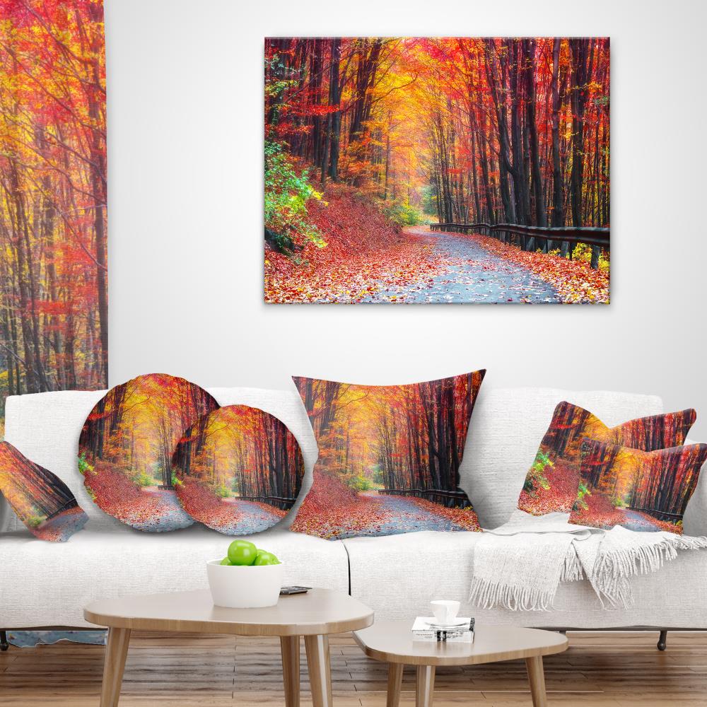 Designart Road in Beautiful Autumn Forest- Modern Forest Canvas Art in ...