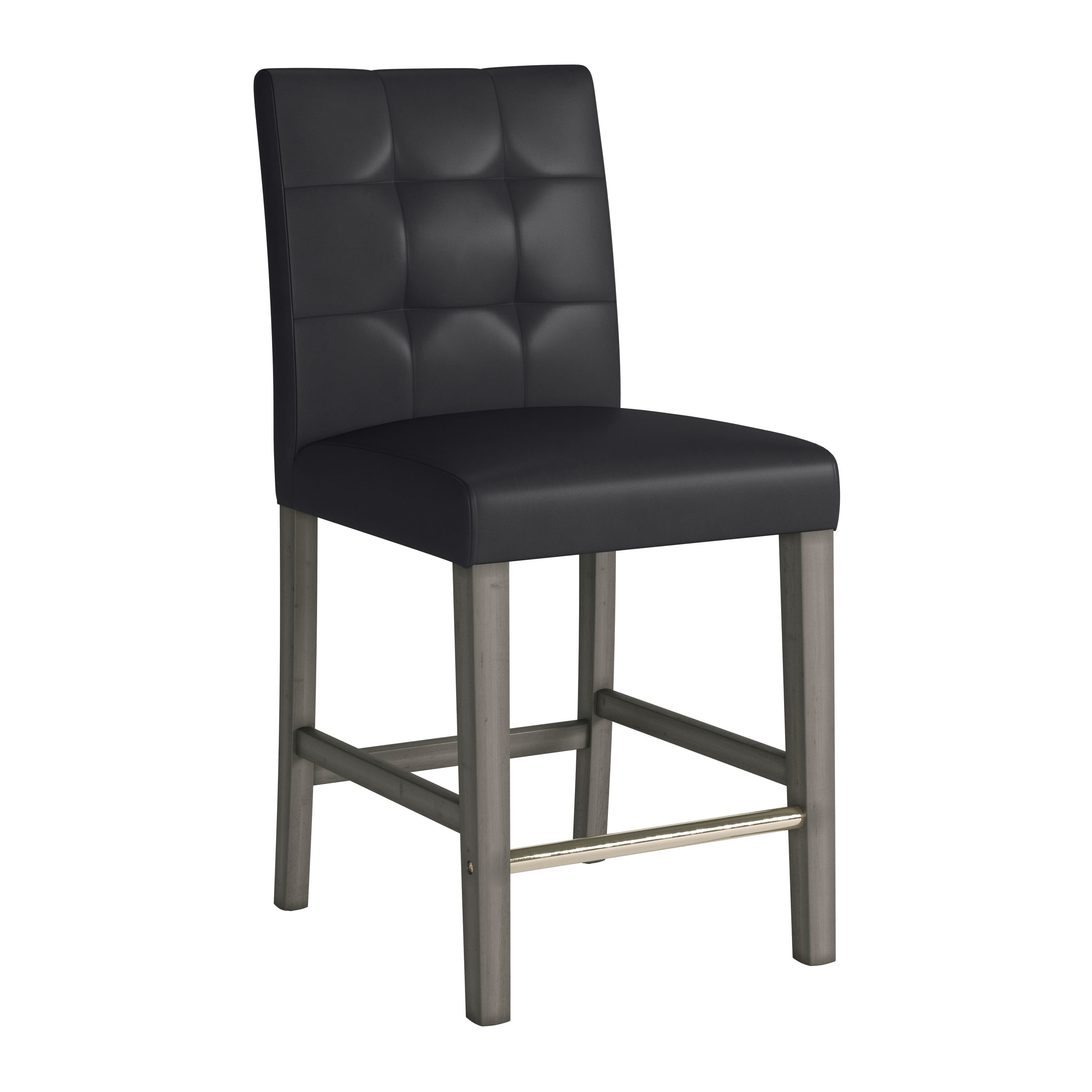 Graphite Black Vegan Leather and Wood Counter Height Barstool