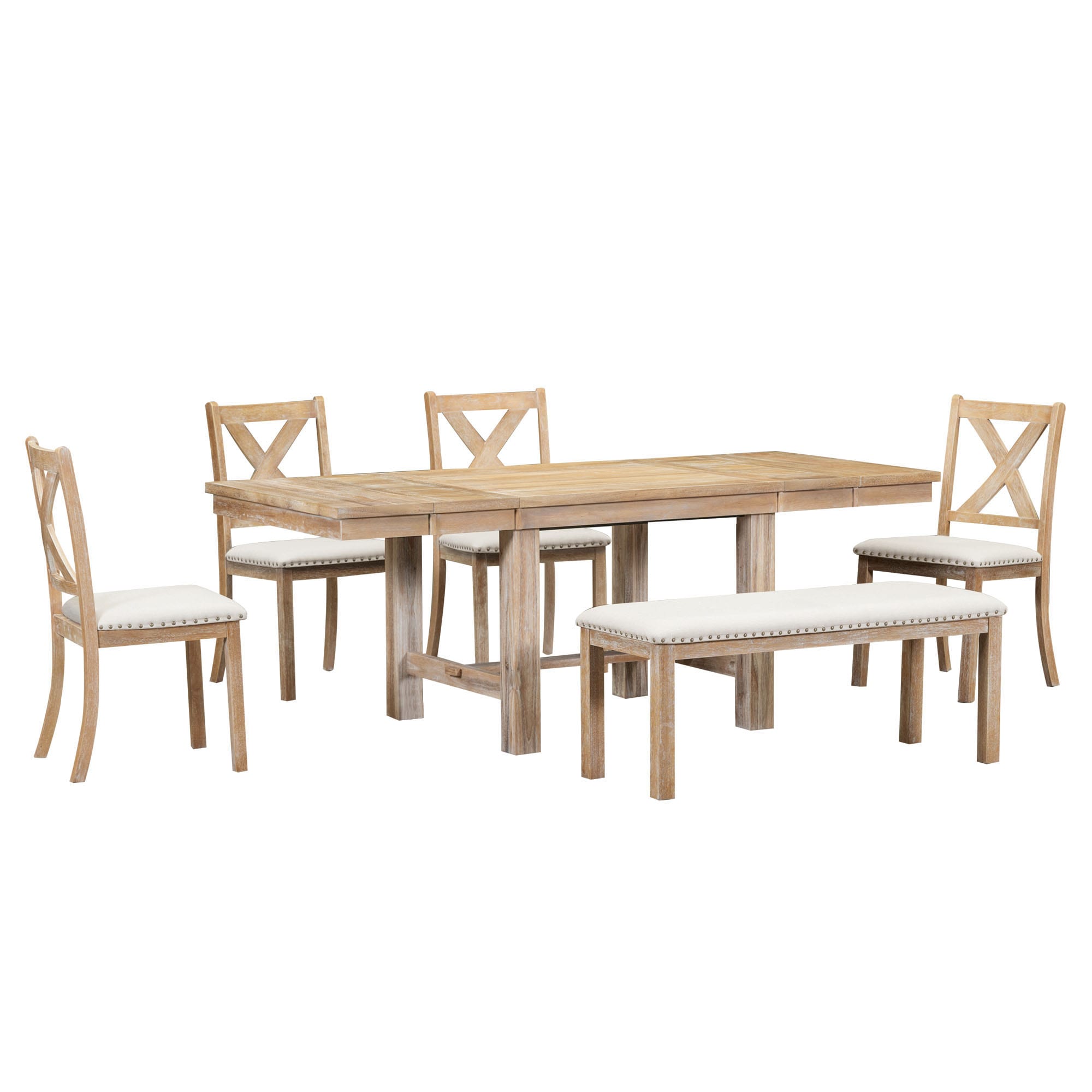 Bybafun YA0100277 Wood Country Dining Room Set with Rectangular Table ( Seats 6 )