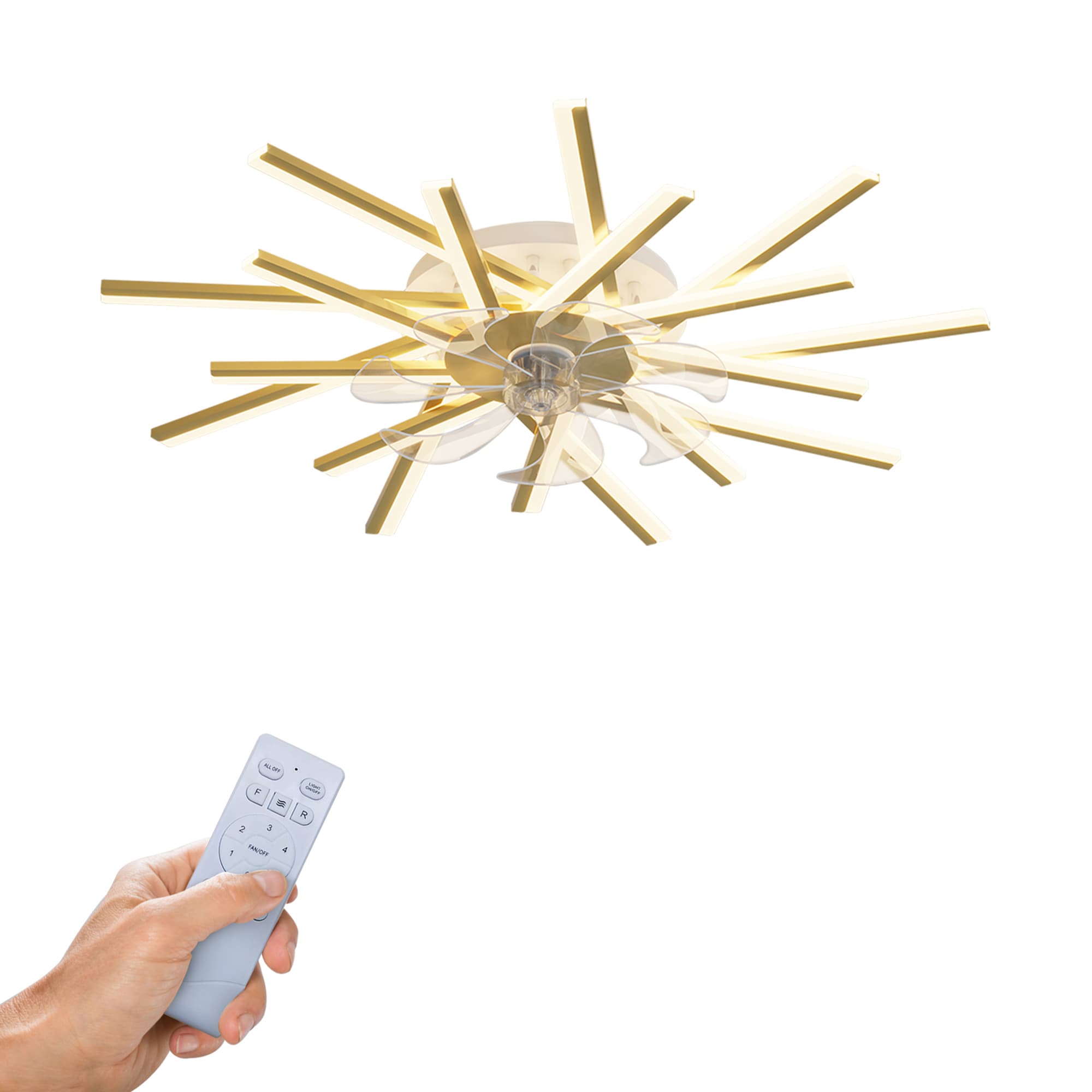 SINOFURN SYD120008GD 36-in Color-Changing Integrated LED Flush Mount Smart Gold with Finished Blades Fandelier Ceiling Fan With Light and Remote ( 7 -Blade )