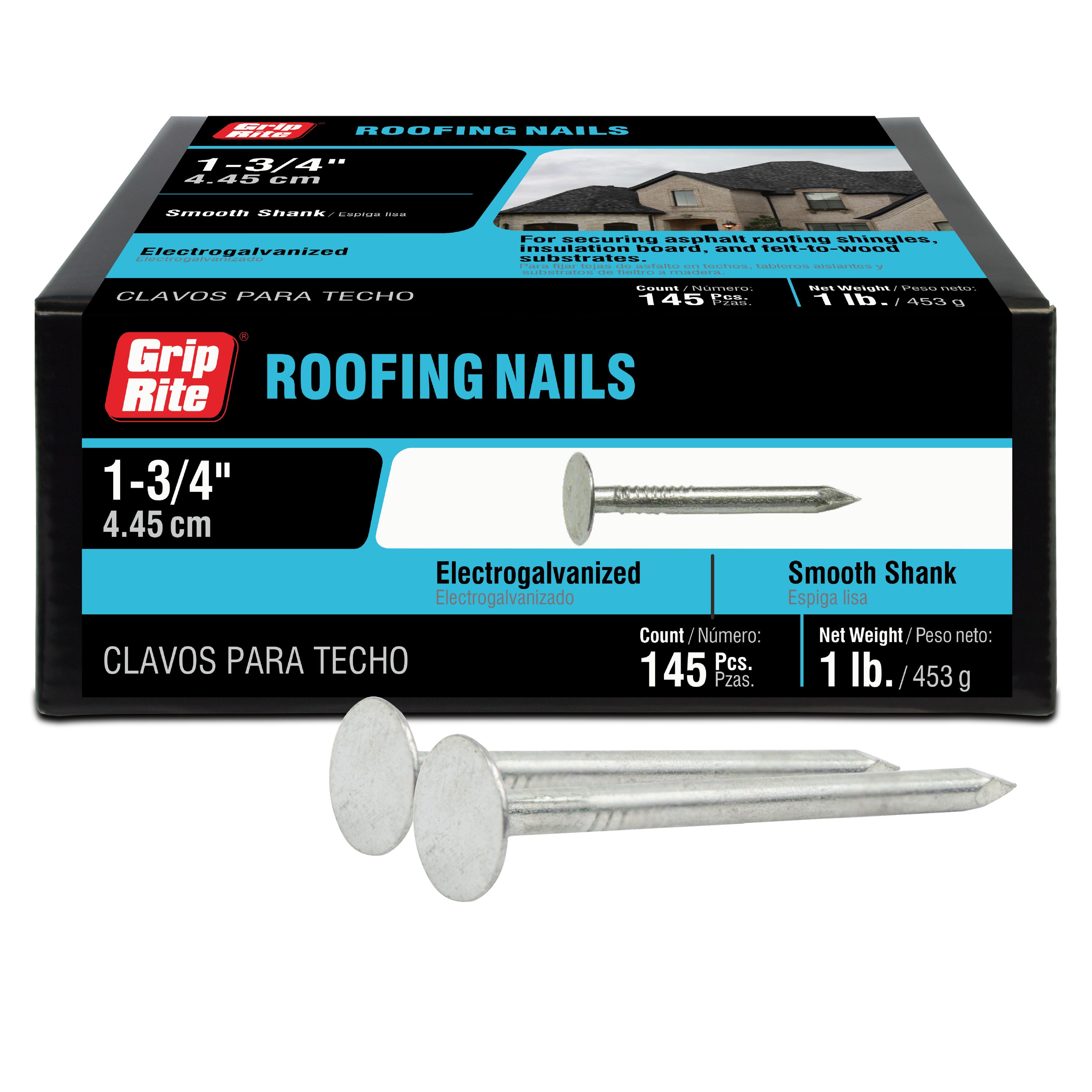 Grip-Rite 1-3/4-in Smooth Shank Electro-Galvanized Roofing Nails (145 ...