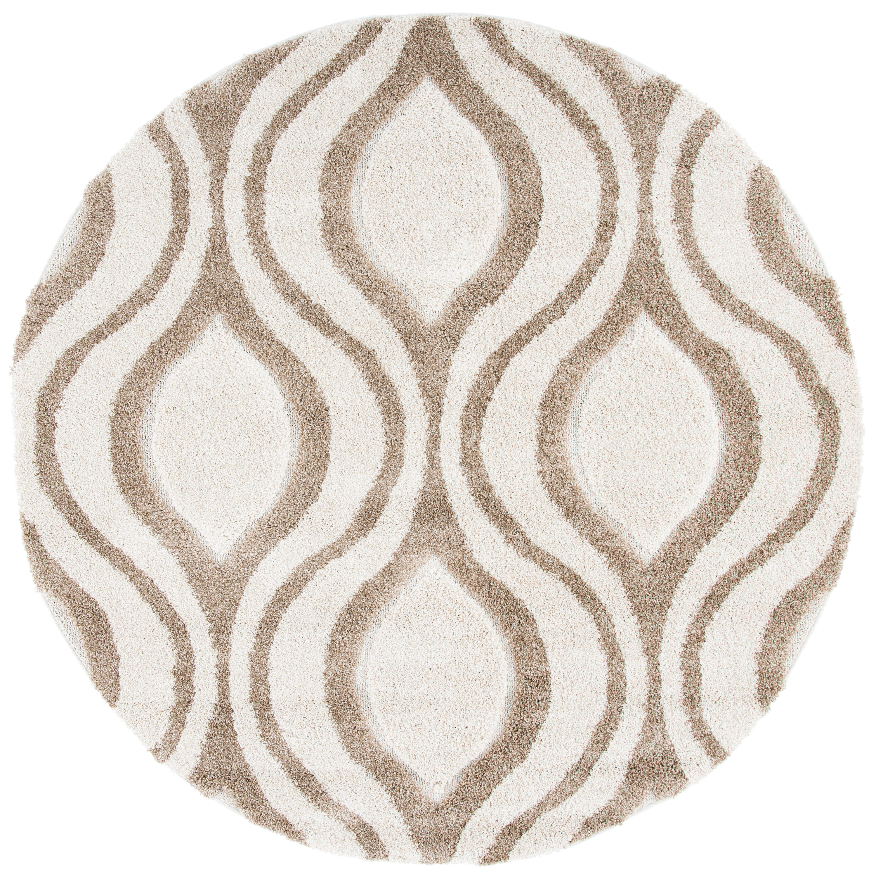 Safavieh SG461-1213-7R Florida Arcell Shag 7 x 7 (ft) Loomed Polypropylene Ivory/Beige Round Indoor Geometric Bohemian/Eclectic Area rug