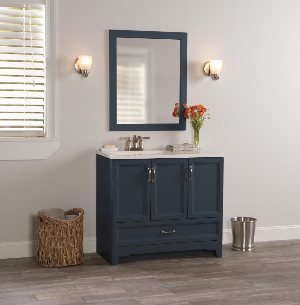 Style Selections 36-in Navy Blue Single Sink Bathroom Vanity with White ...